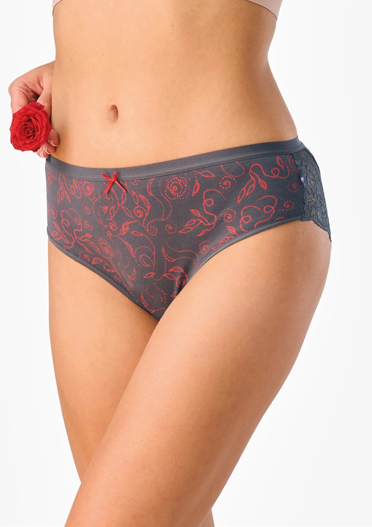 Figi midi bikini Key LPC 573 w róże z koronką, 2 pak