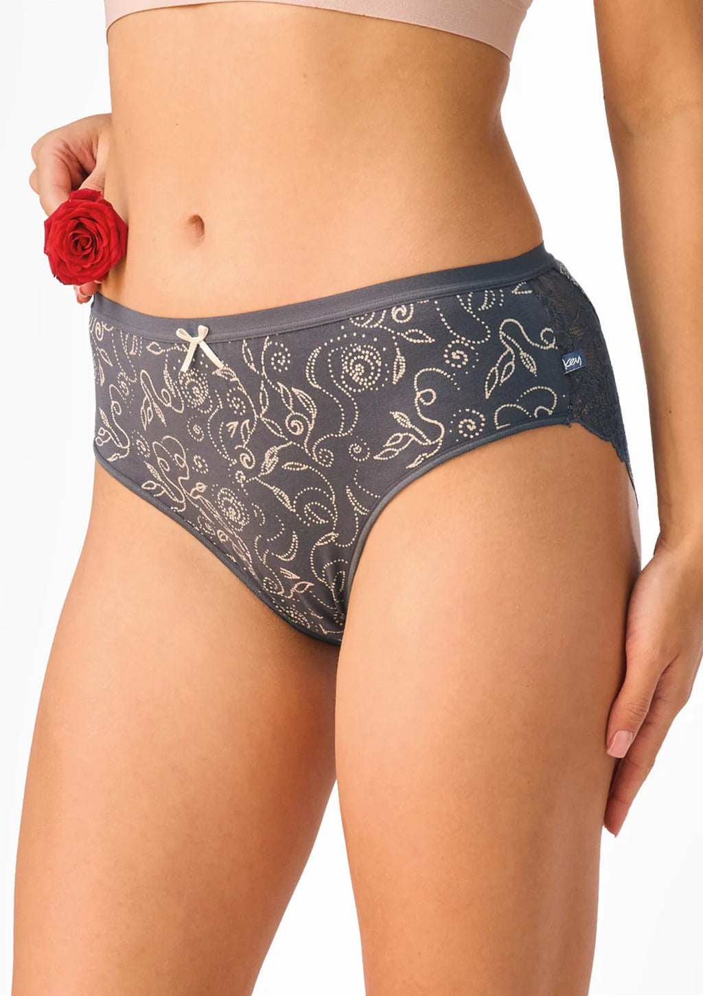 Figi midi bikini Key LPC 573 w róże z koronką, 2 pak