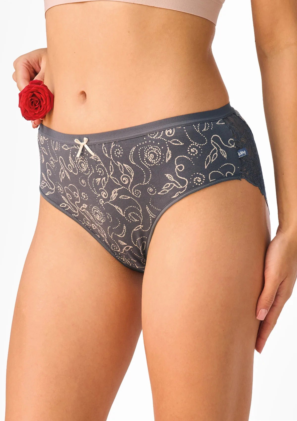 Figi midi bikini Key LPC 573 w róże z koronką, 2 pak