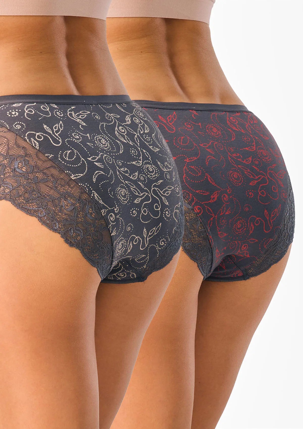 Figi midi bikini Key LPC 573 w róże z koronką, 2 pak