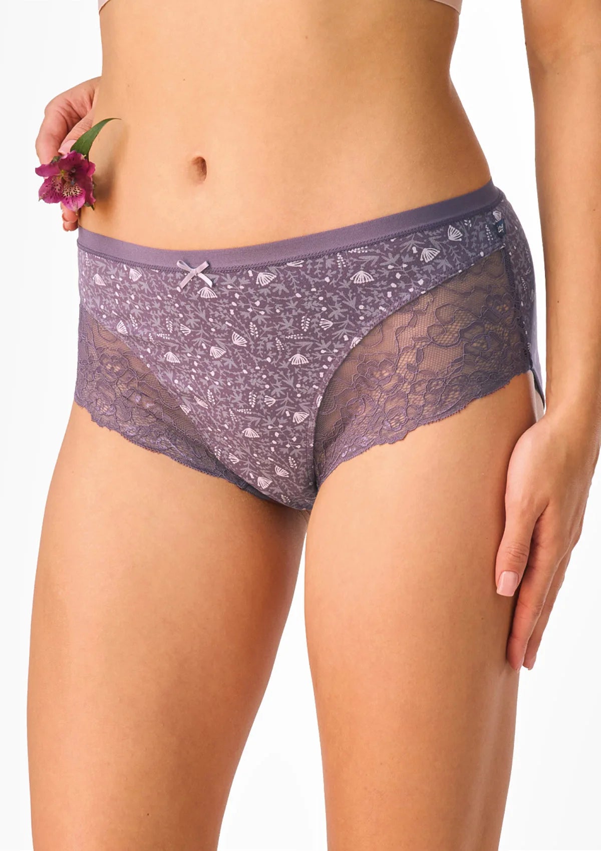 Key LPC 616 figi midi bikini w fioletowe kwiaty, bawełna, 2 szt.