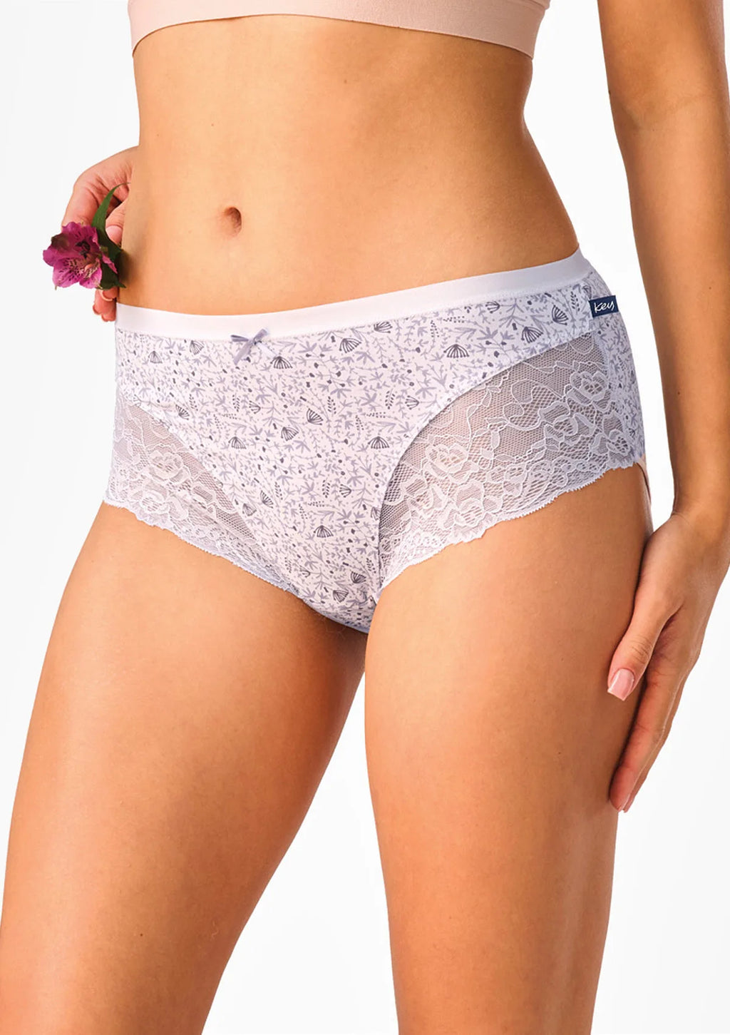 Key LPC 616 figi midi bikini w fioletowe kwiaty, bawełna, 2 szt.