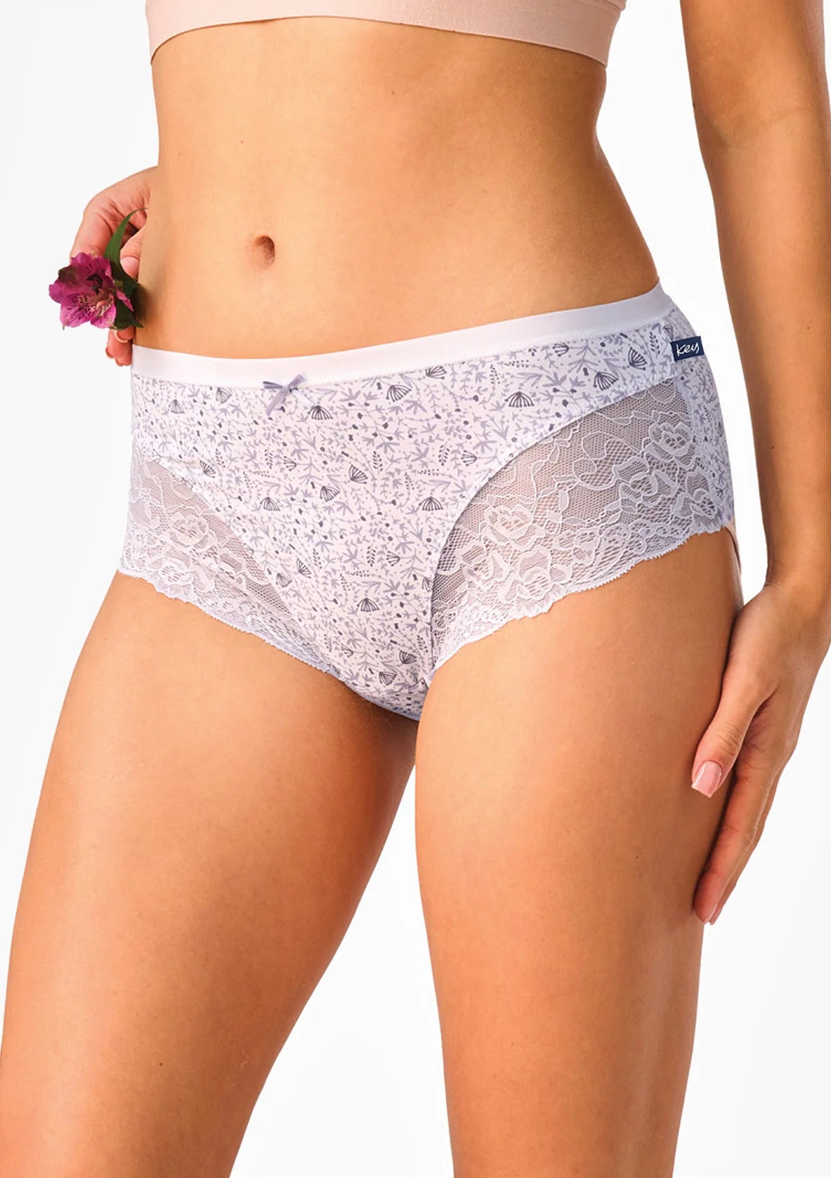 Key LPC 616 figi midi bikini w fioletowe kwiaty, bawełna, 2 szt.