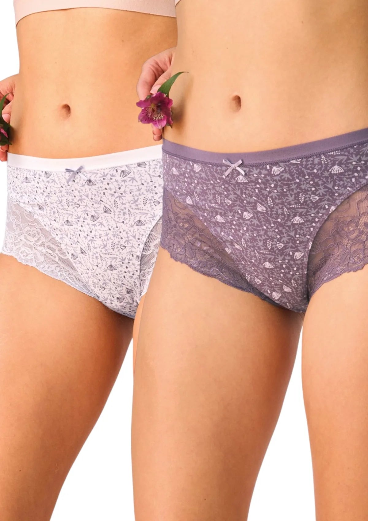Key LPC 616 figi midi bikini w fioletowe kwiaty, bawełna, 2 szt.