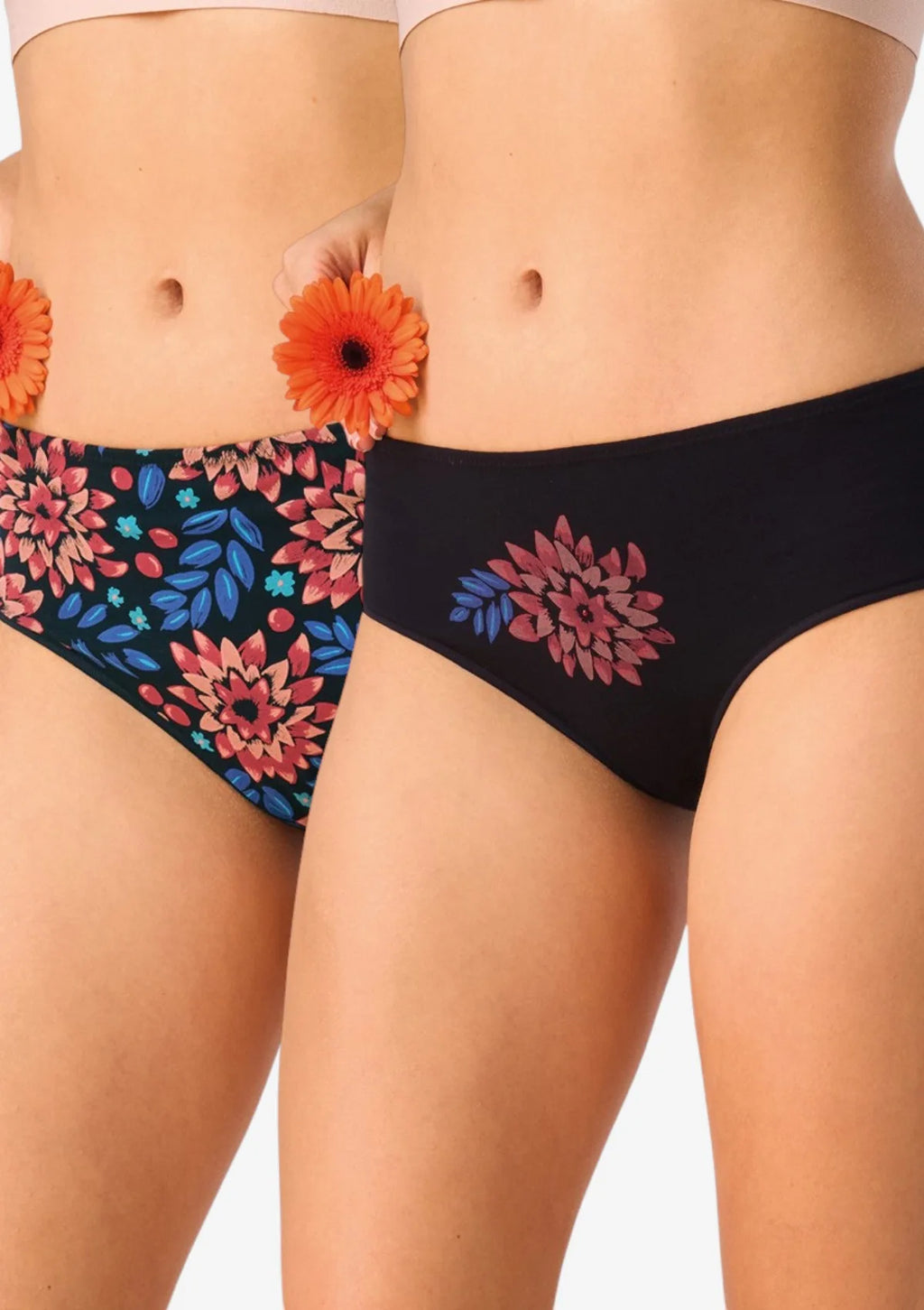 Figi Key LPC 635 midi bikini w dalie na czarnym tle, 2 pary