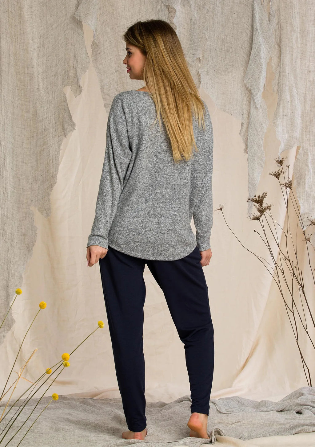 Komplet Homewear LHS 211 z ptakiem i spodniami alladynkami