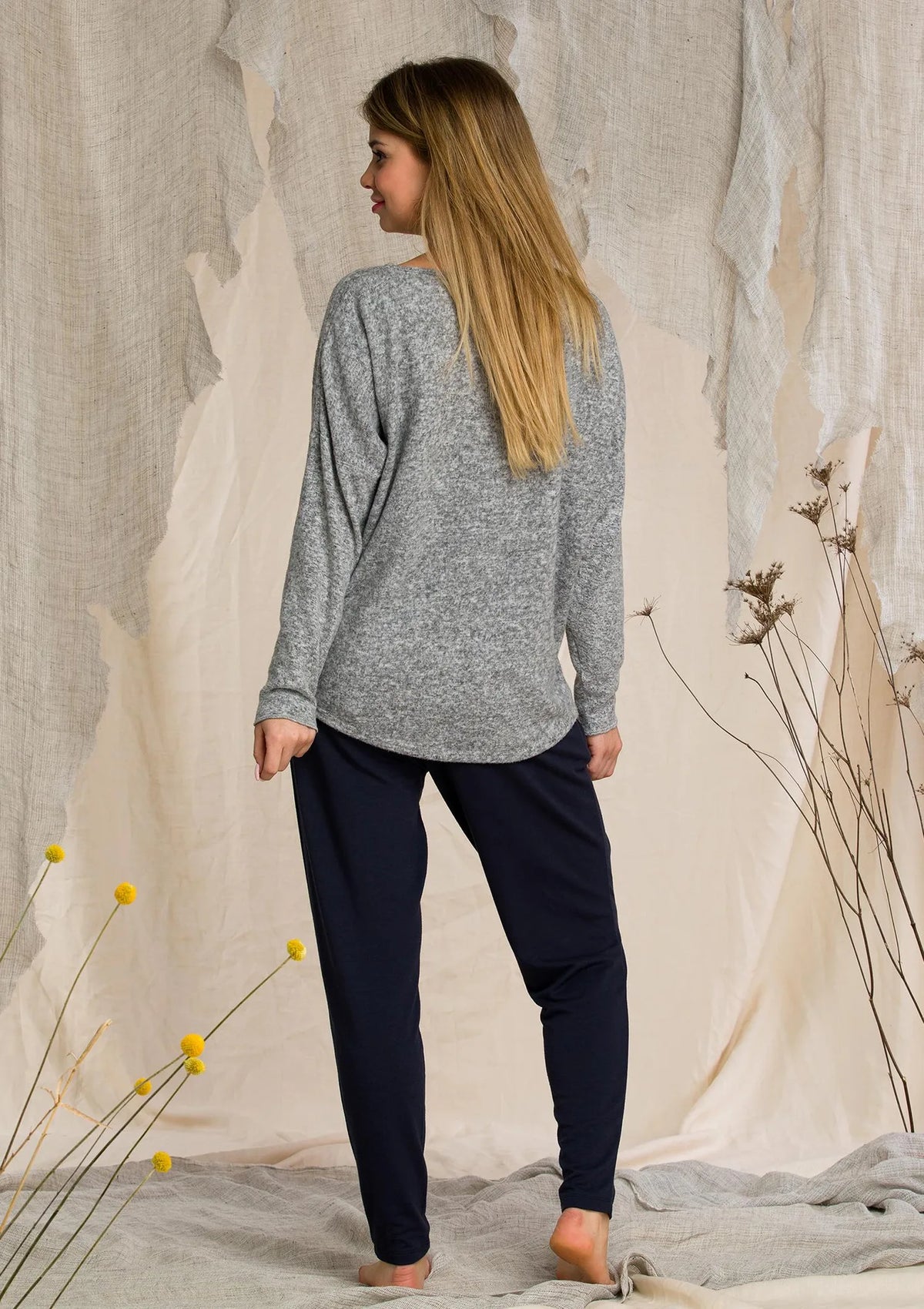 Komplet Homewear LHS 211 z ptakiem i spodniami alladynkami