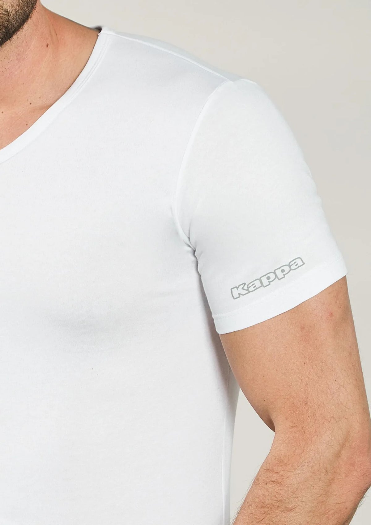 Kappa K1316 t-shirt męski z grubszej bawełny z dekoltem w serek biały