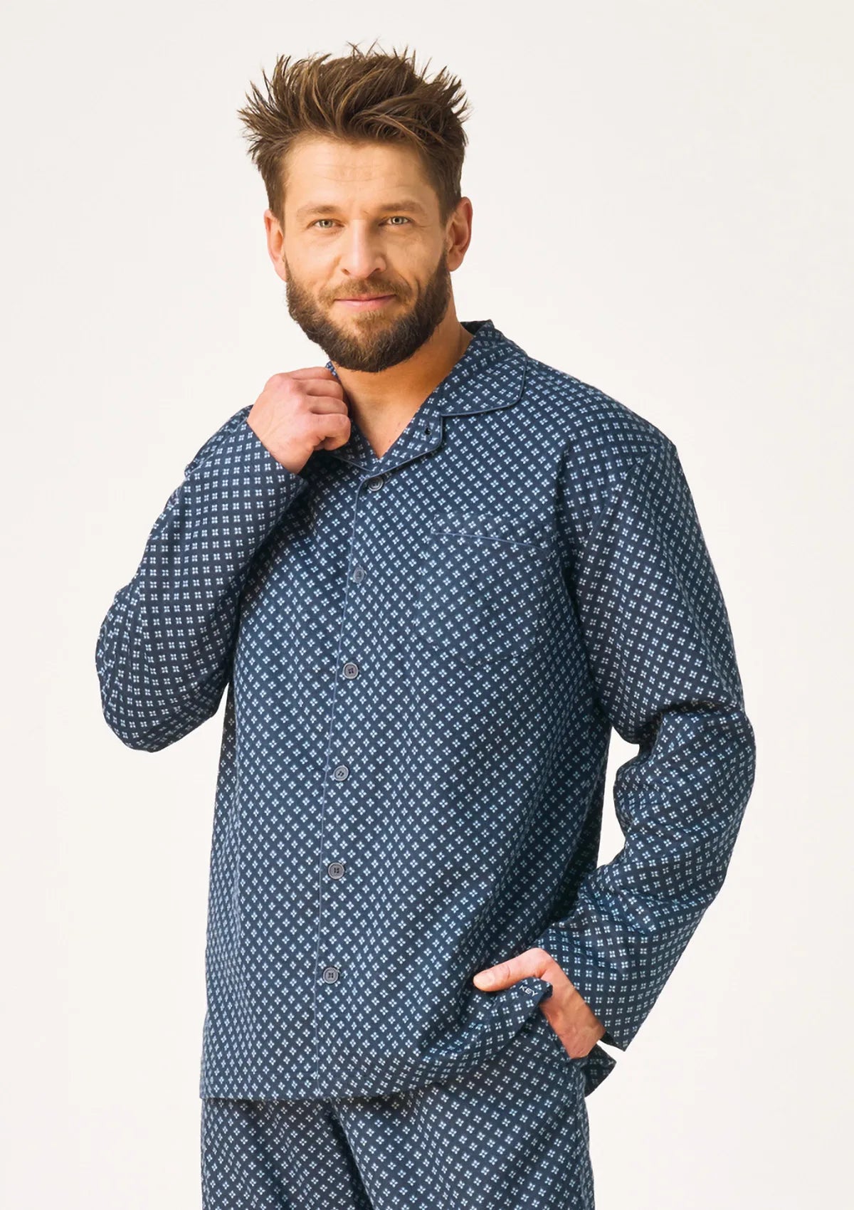 Piżama męska Key MNS 912 flanelowa w kratę, długa