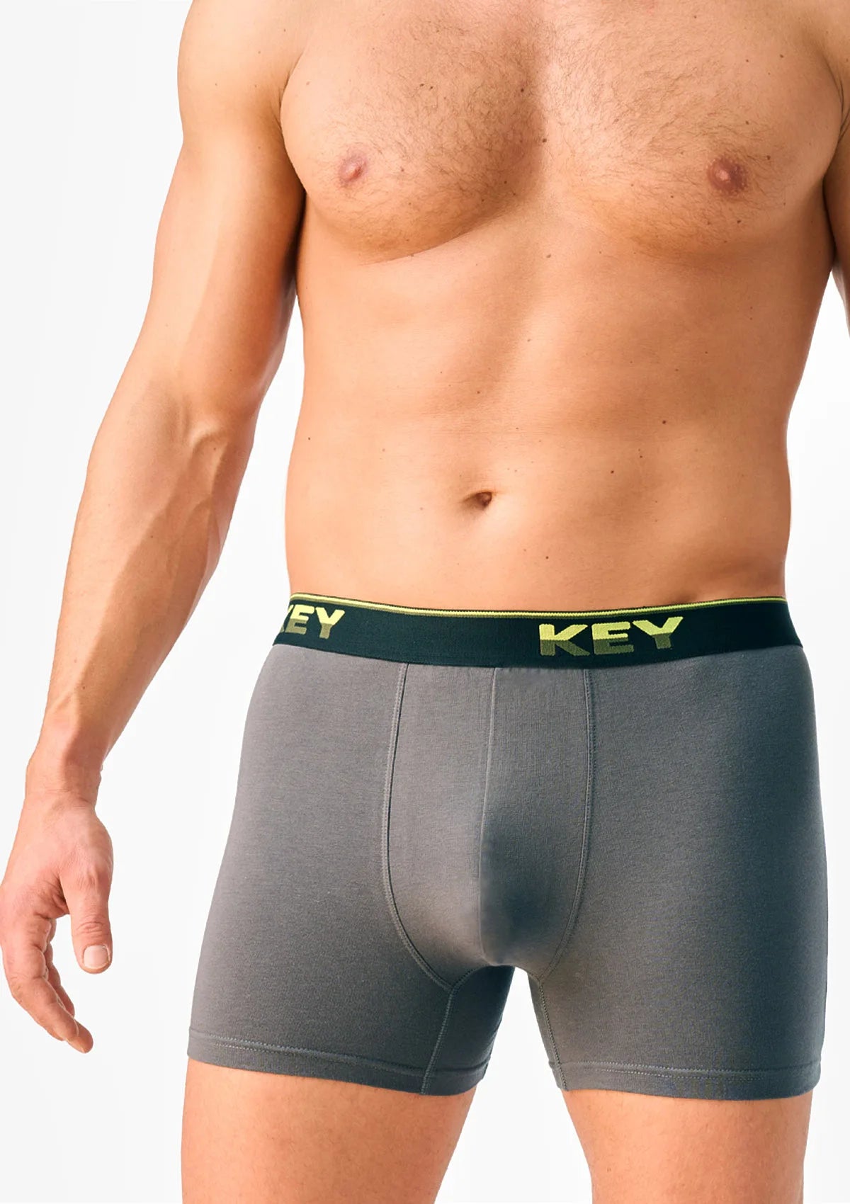 Bokserki Key MXH 266 szare z gumą zewnętrzną, krótka nogawka