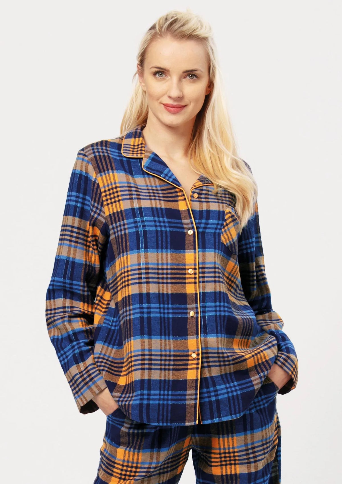 Key LNS 481 flanelowa piżama damska w kratę, koszula na guziki