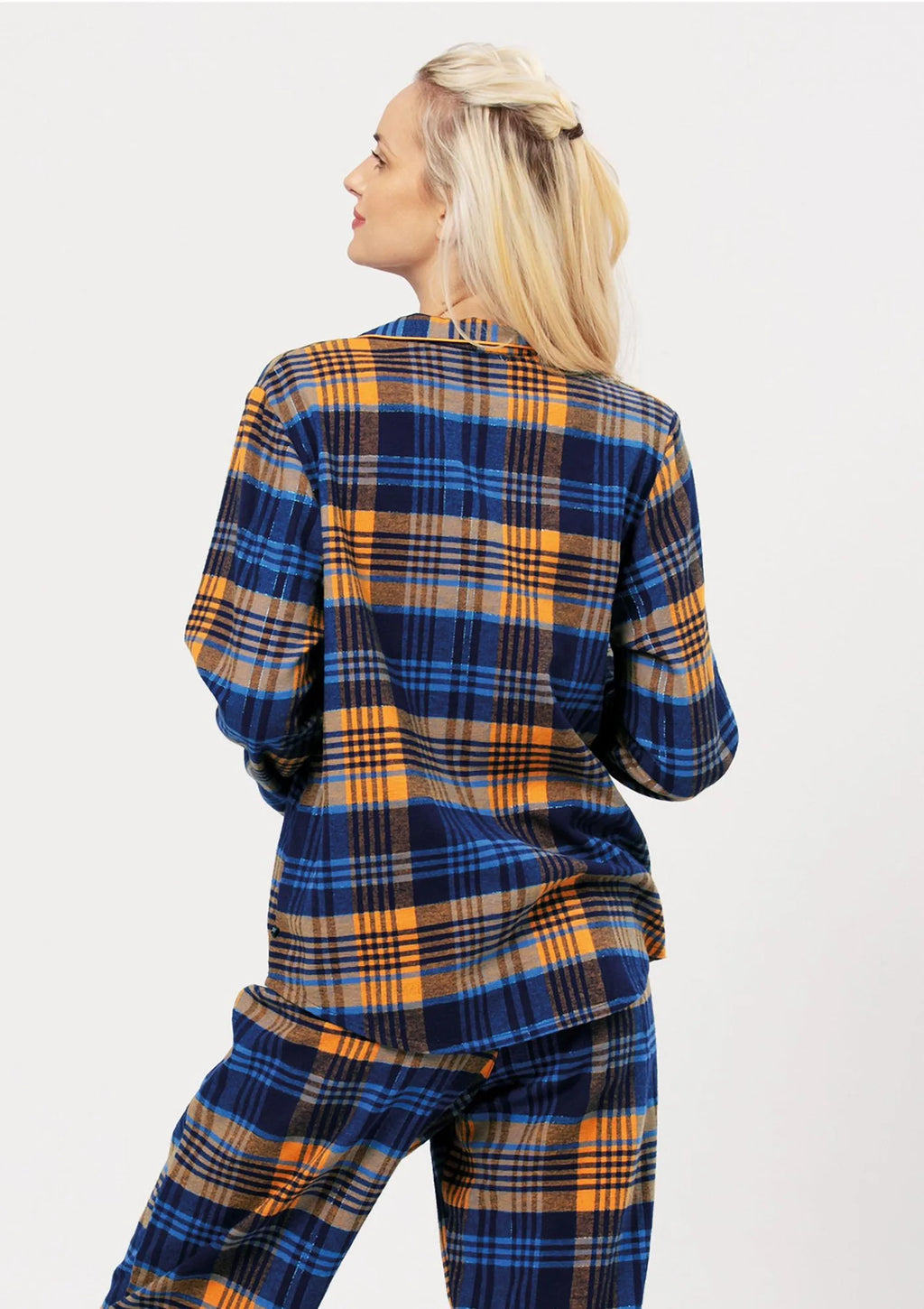 Key LNS 481 flanelowa piżama damska w kratę, koszula na guziki