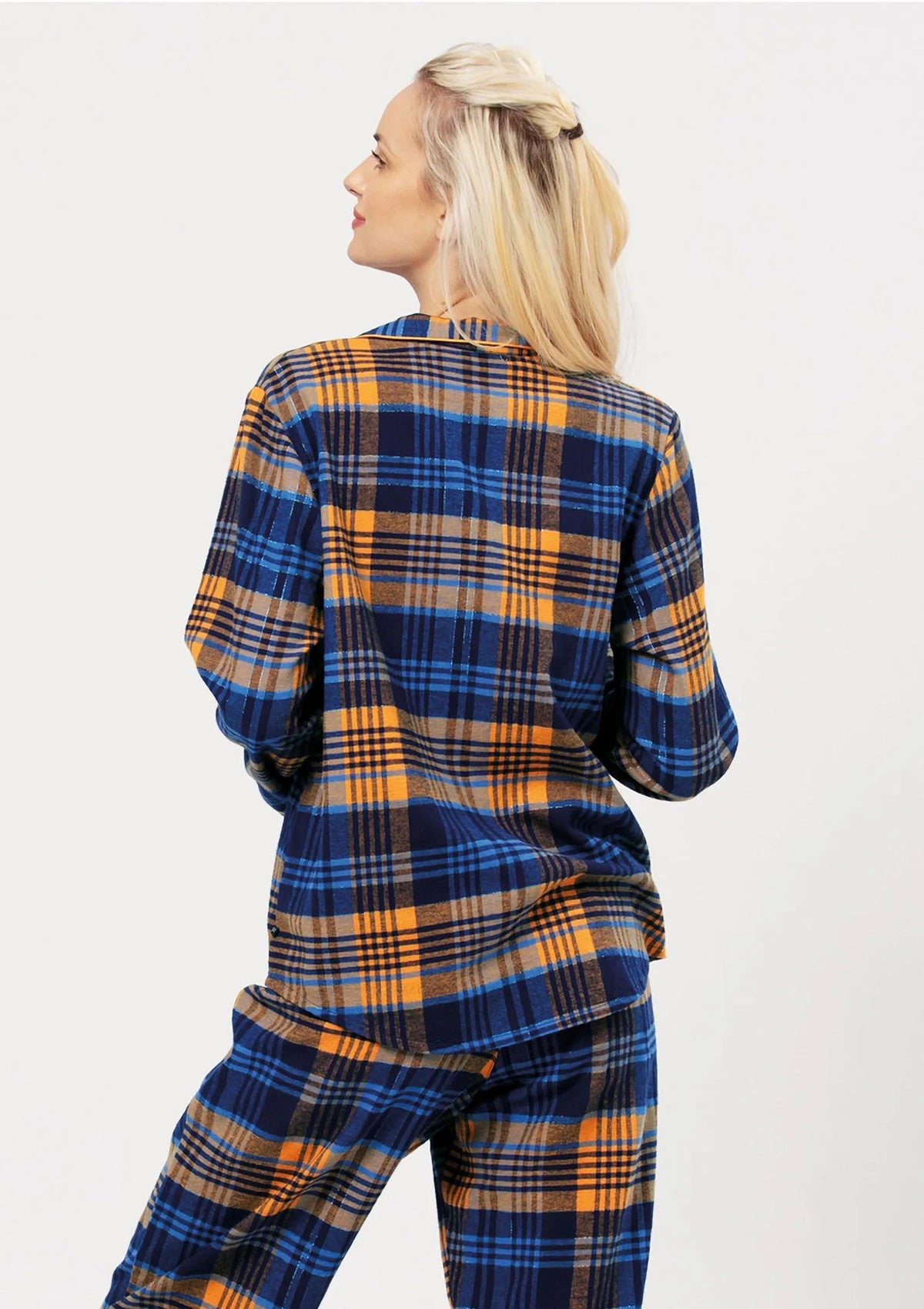 Key LNS 481 flanelowa piżama damska w kratę, koszula na guziki