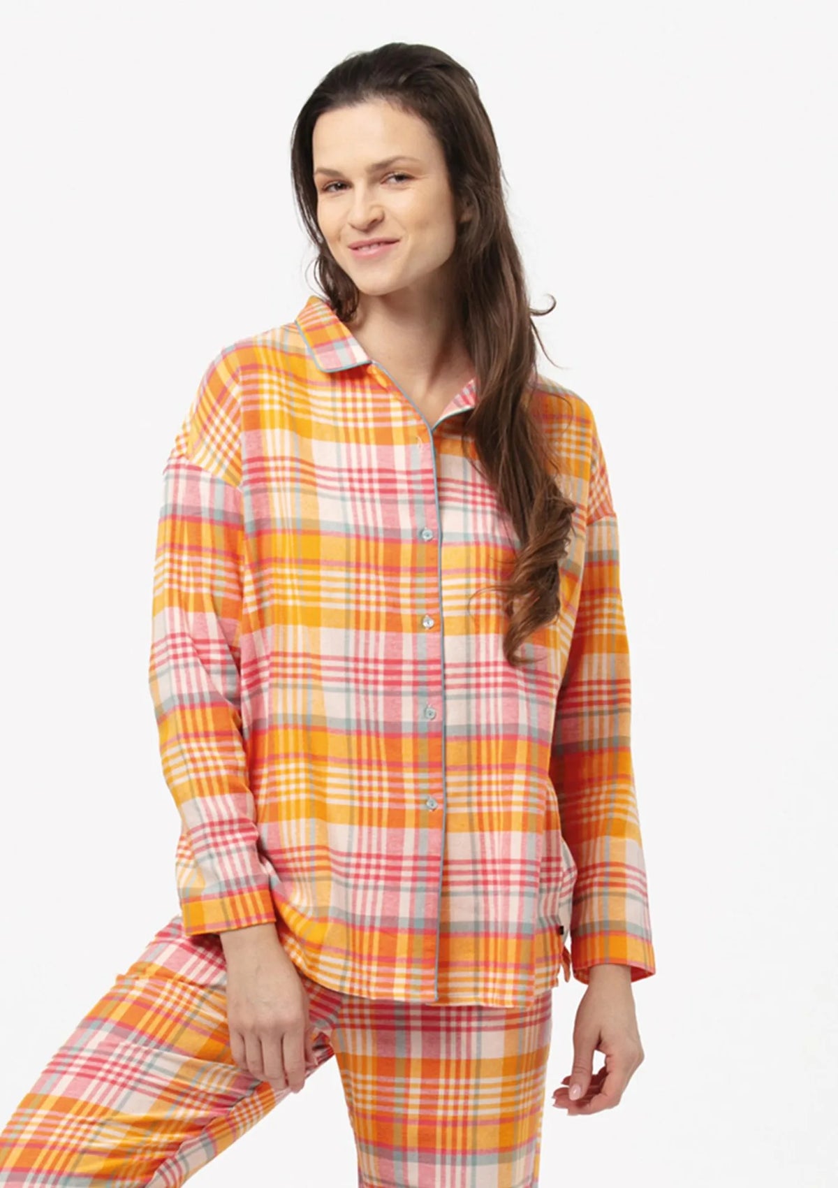 Key LNS 473 piżama damska flanelowa w kratkę, rozpinana