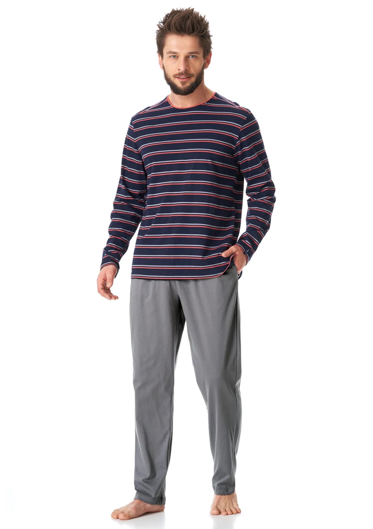 MNS 038 piżama męska z bawełny, bluza w paski