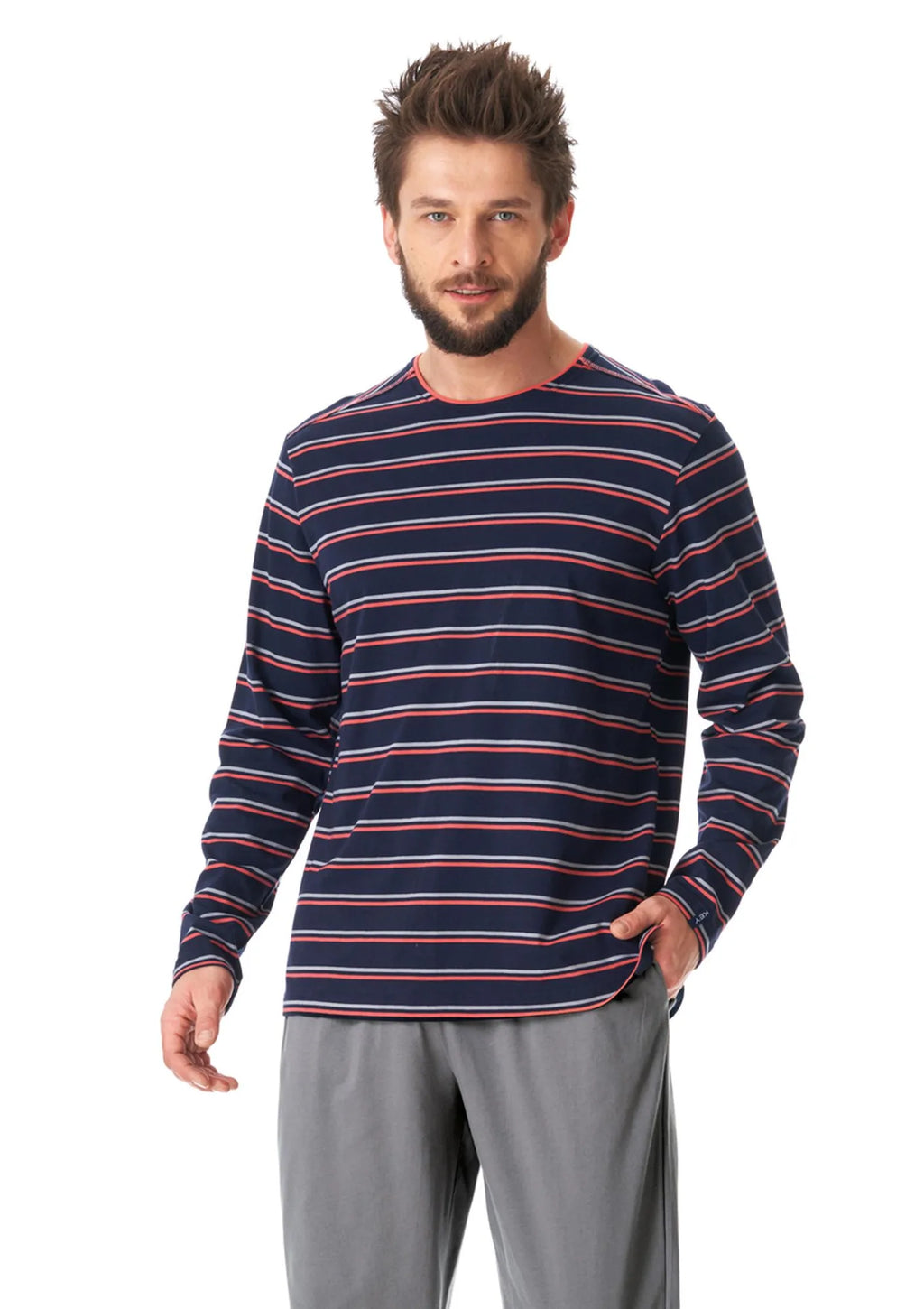 MNS 038 piżama męska z bawełny, bluza w paski