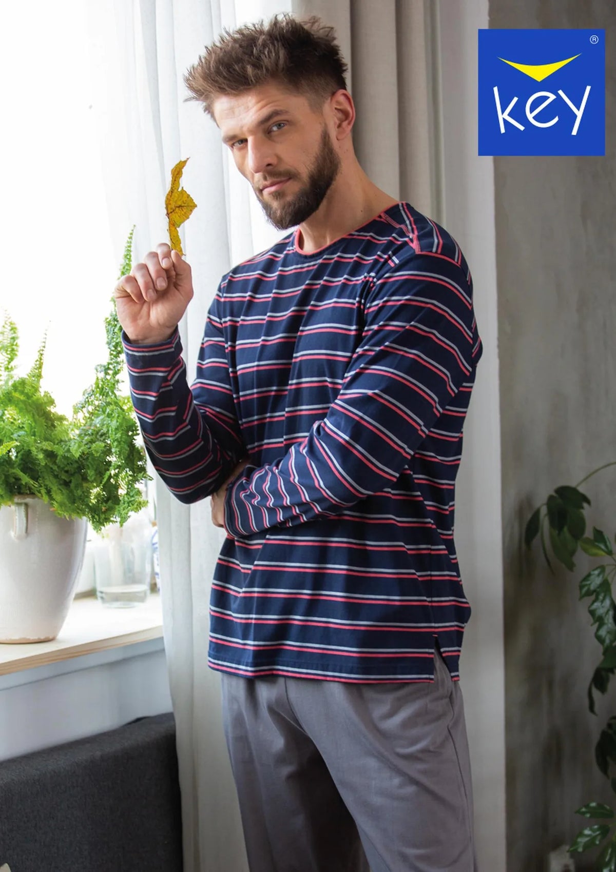 MNS 038 piżama męska z bawełny, bluza w paski