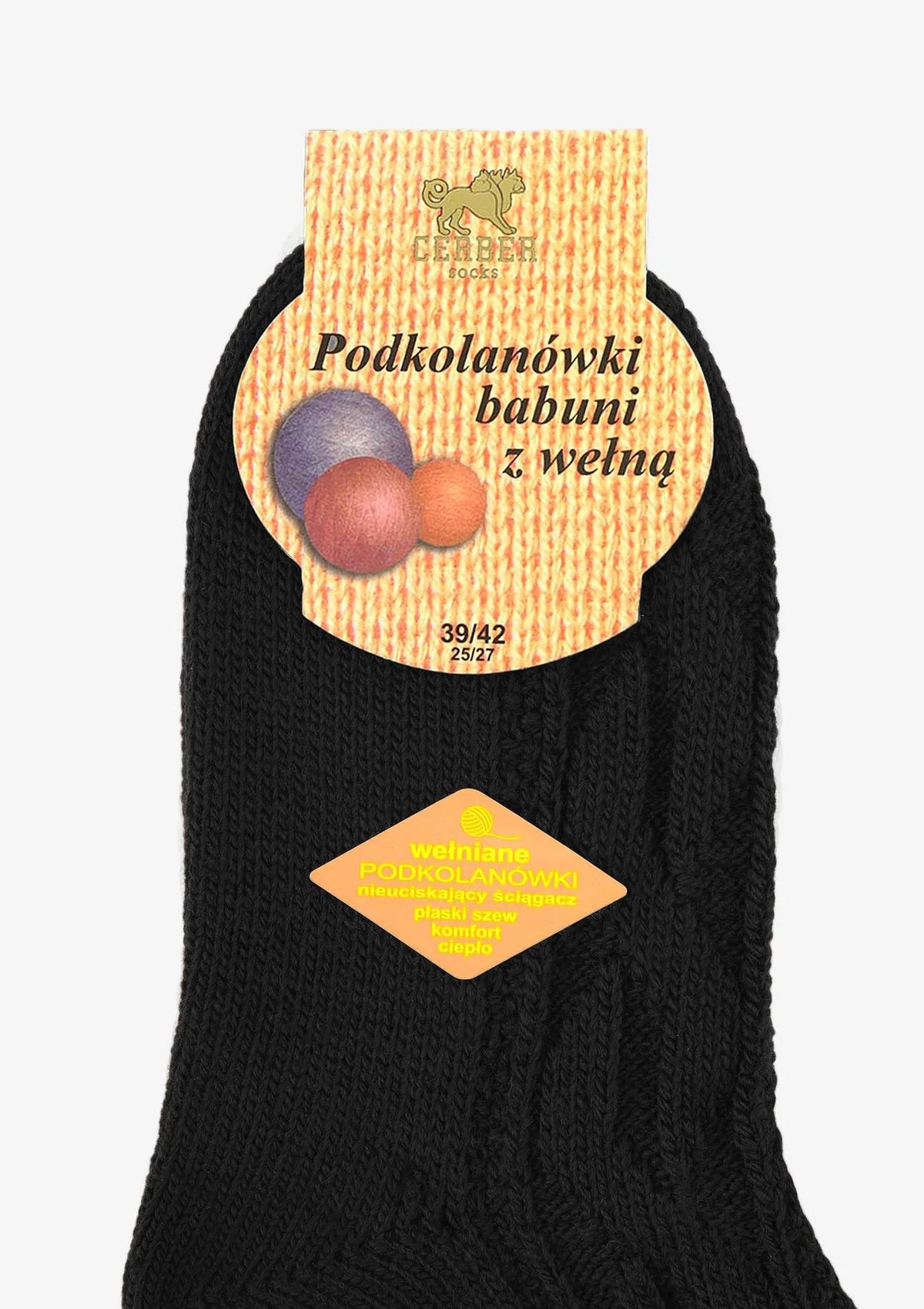 Podkolanówki z wełną damskie, warkoczowy splot babuni czarne