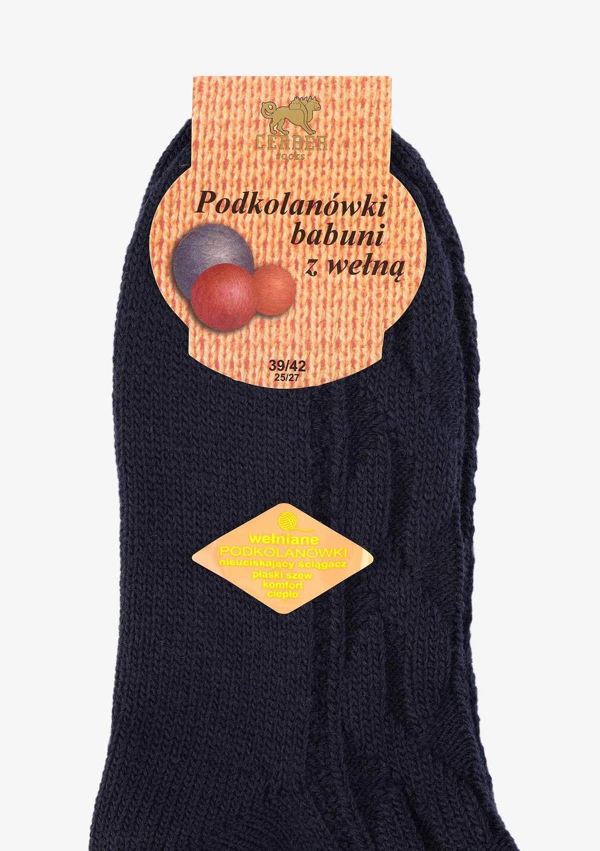 Podkolanówki babuni z wełną, splot w warkocz, damskie
