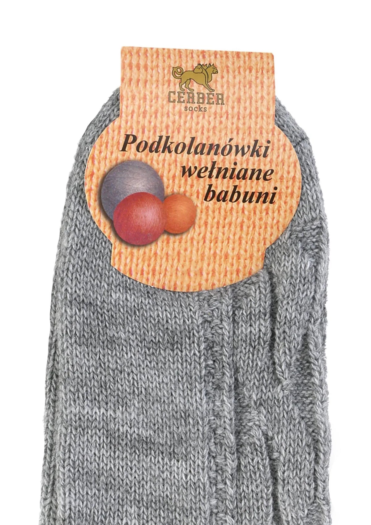 Podkolanówki babuni z wełną, splot warkoczowy szary