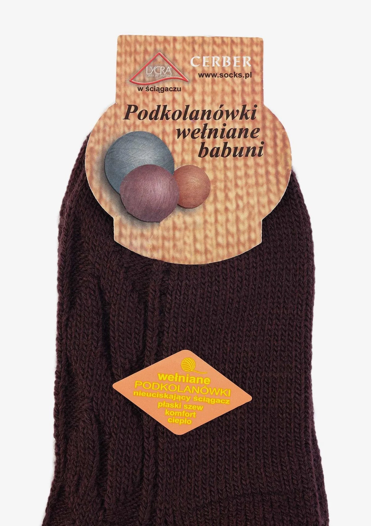 Podkolanówki damskie z wełną w kolorze śliwki, warkocz