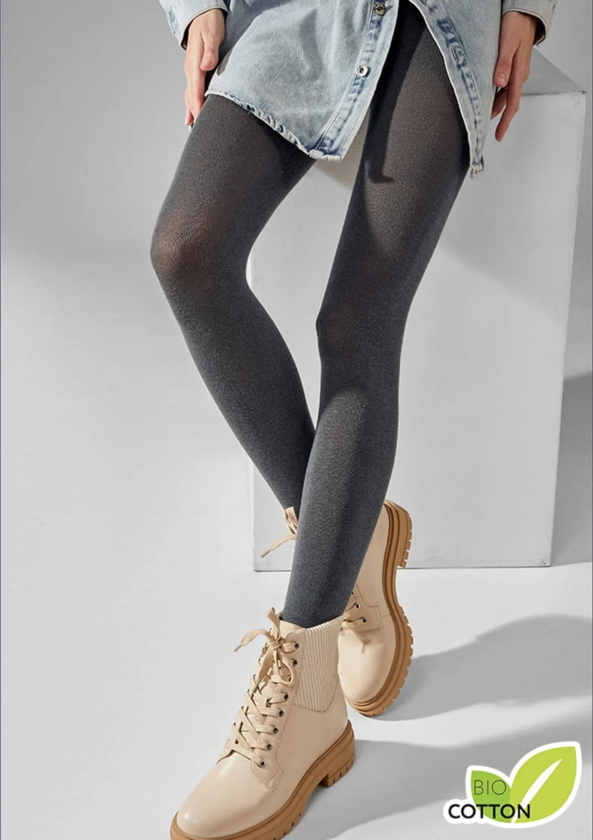 607 Bio Cotton Legs – rajstopy z bawełny organicznej gładkie grafitowe