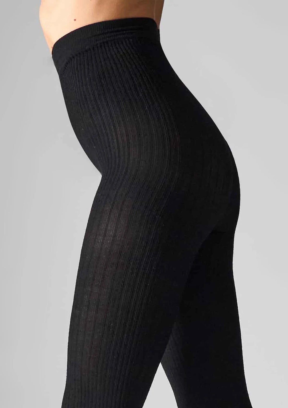 Rajstopy Legs Wool Merino L2010 czarne z wełny merino w prążek