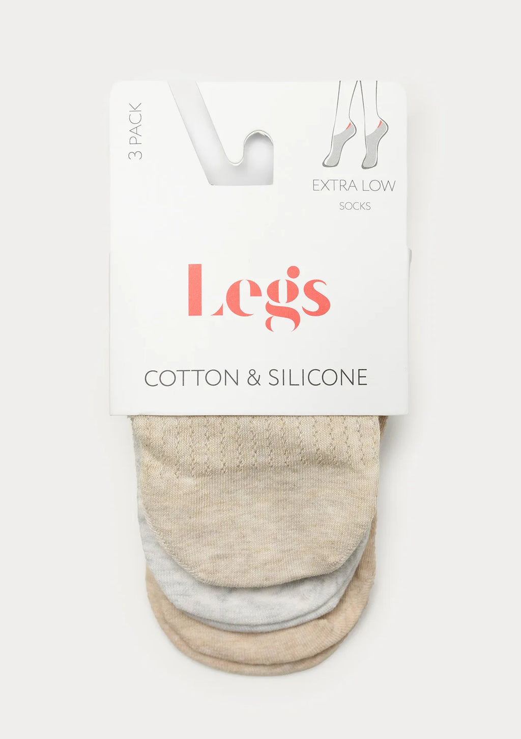 Legs G26 skarpetki bawełniane extra niskie z silikonem, 3 pary mix