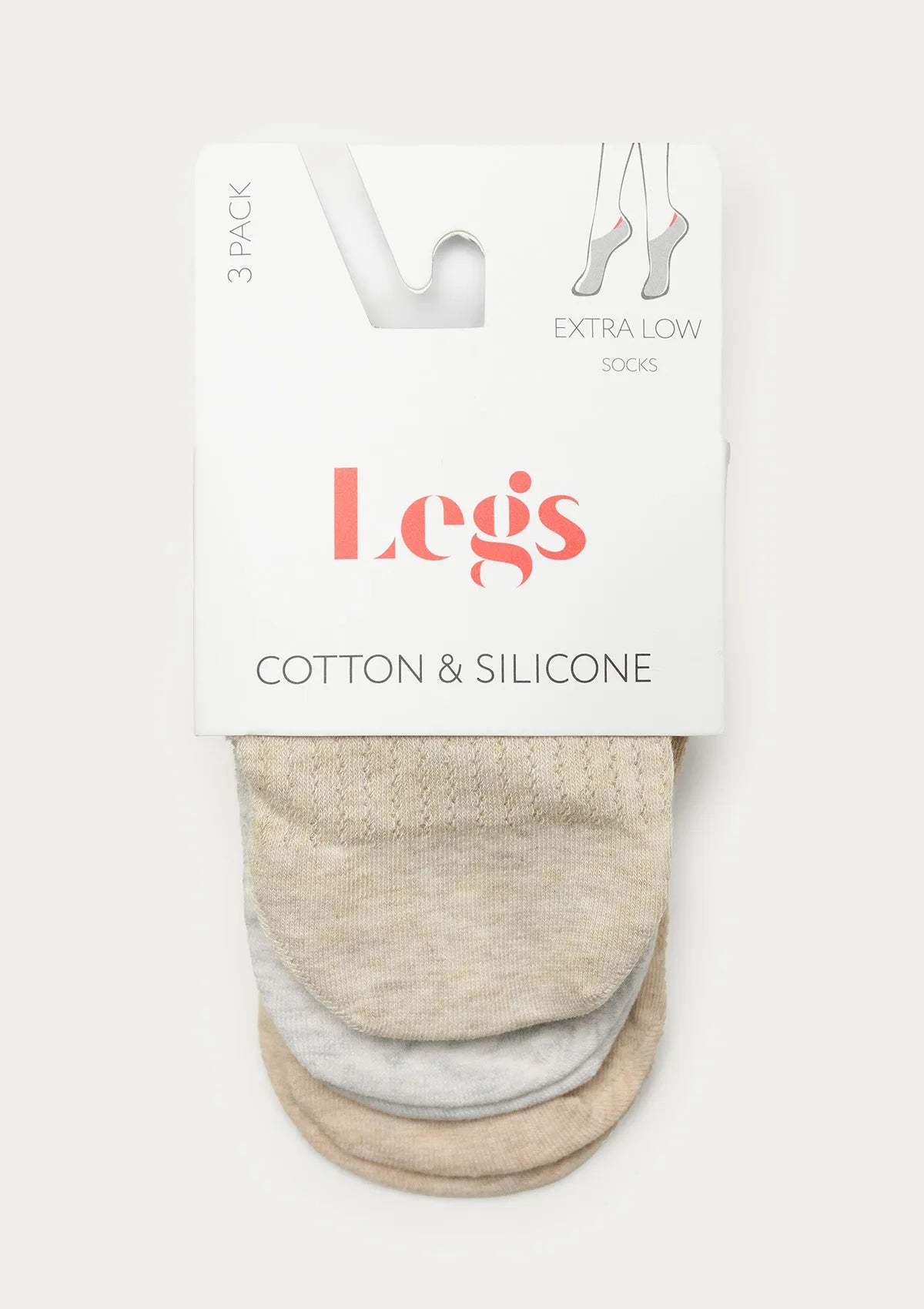 Legs G26 skarpetki bawełniane extra niskie z silikonem, 3 pary mix