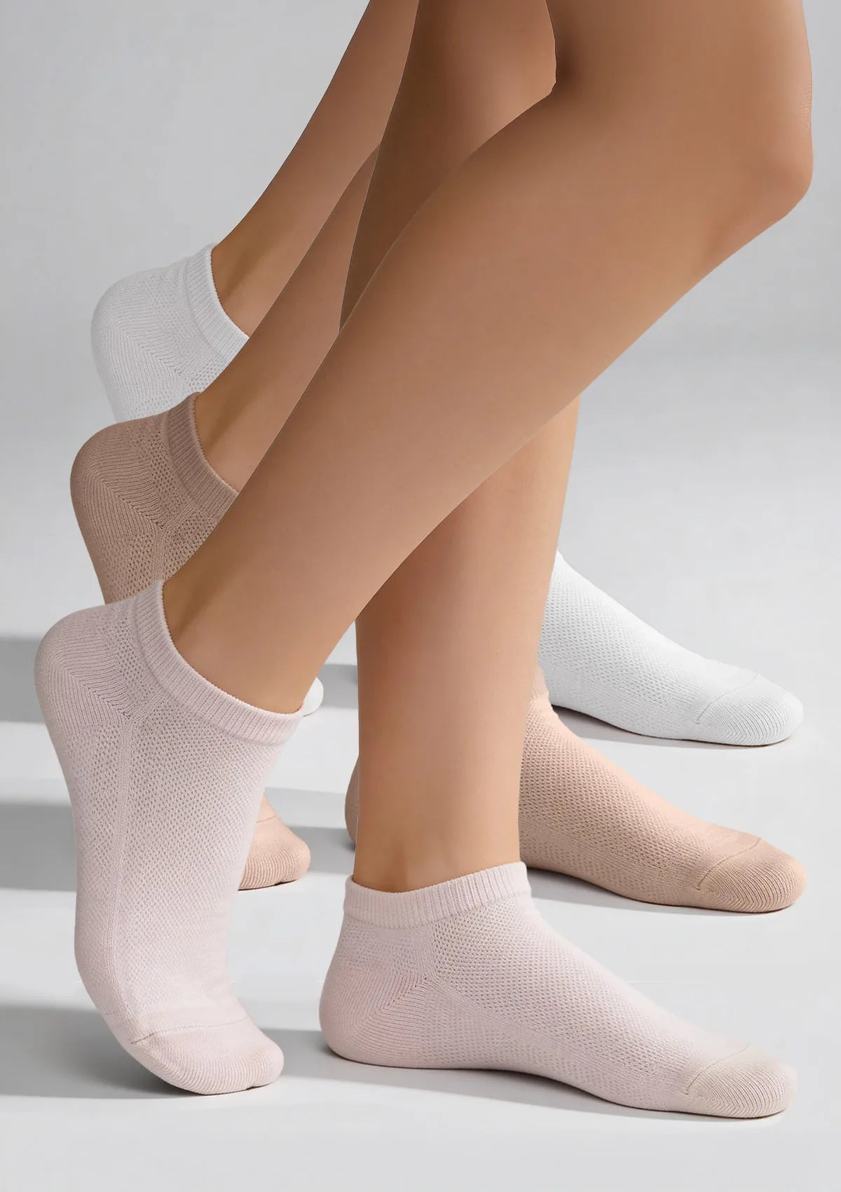 Legs Cotton Mesh skarpetki kremowe bawełniane niskie z siateczką