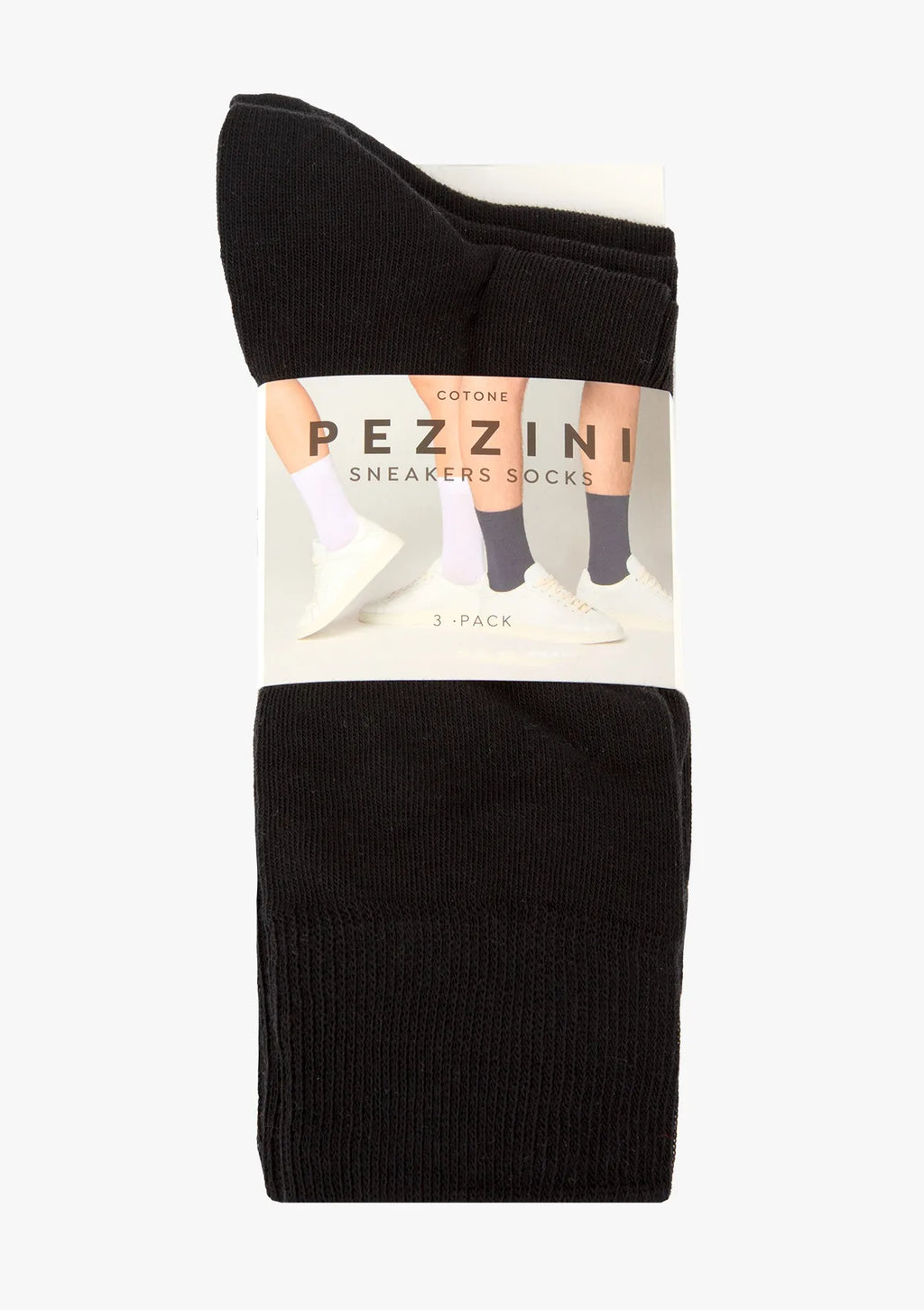 Pezzini klasyczne skarpetki sportowe za kostkę, trzy pary czarne