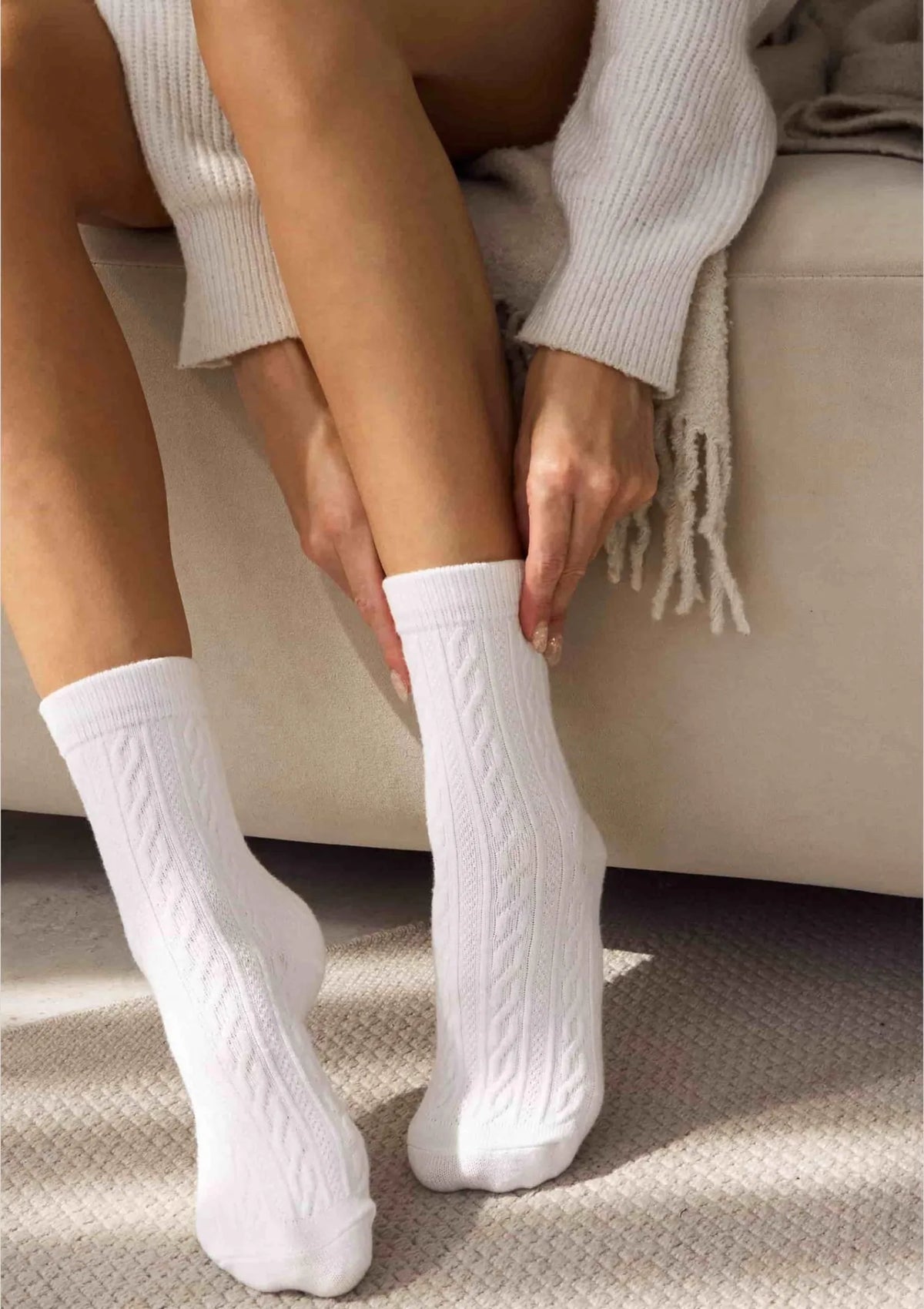 Legs WC28 Velvet skarpetki z warkoczem, bawełna 2 pary białe