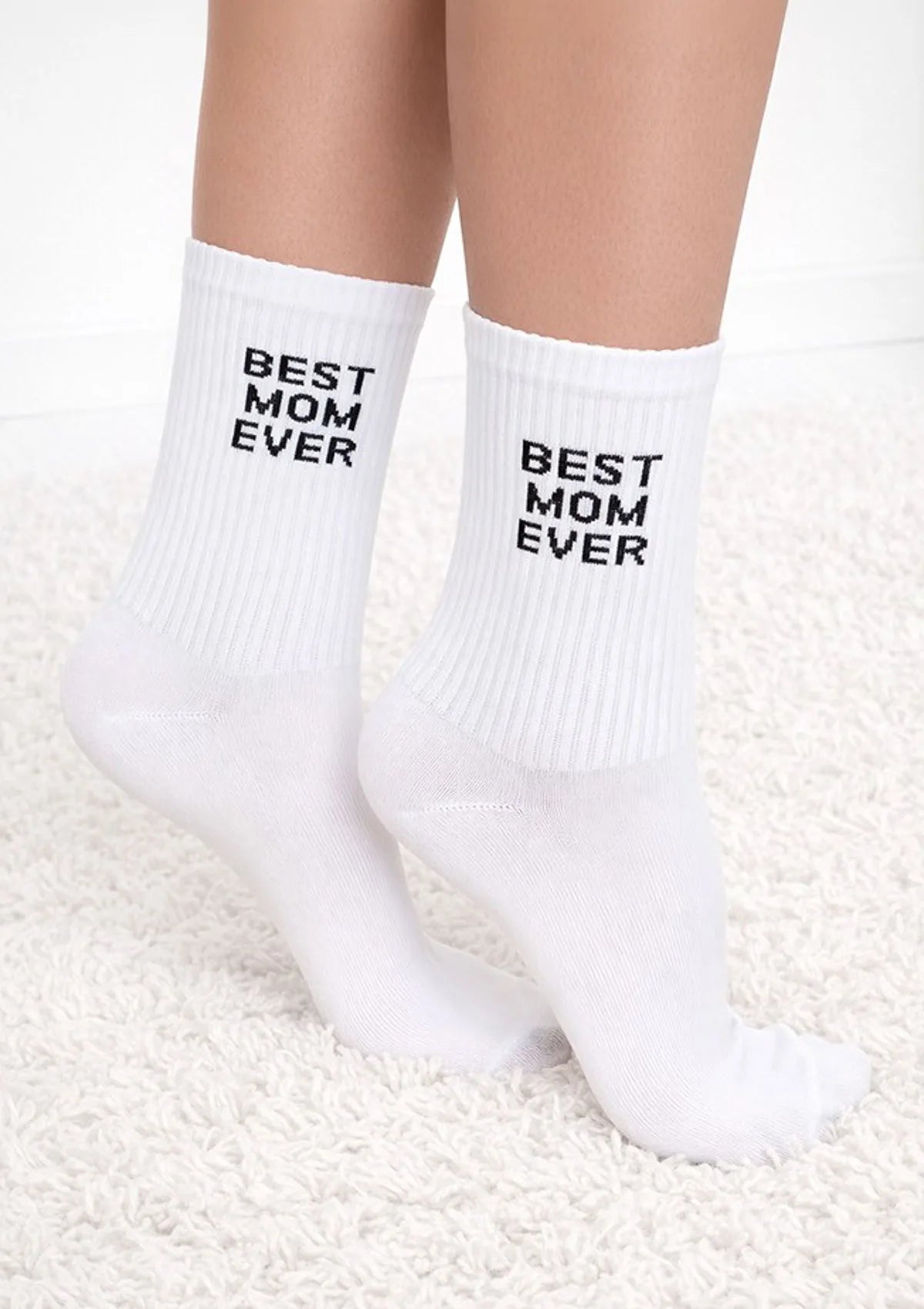 Milena skarpetki damskie z napisem Best Mom Ever białe