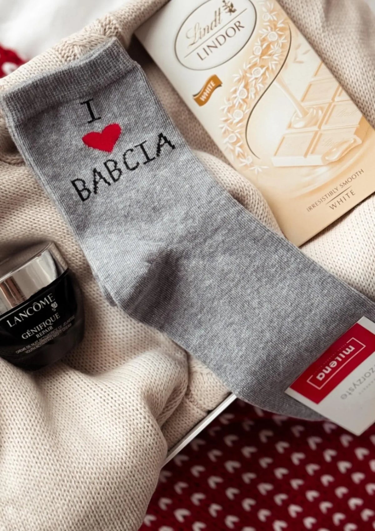 Skarpetki szare Milena I Love Babcia na Dzień Babci