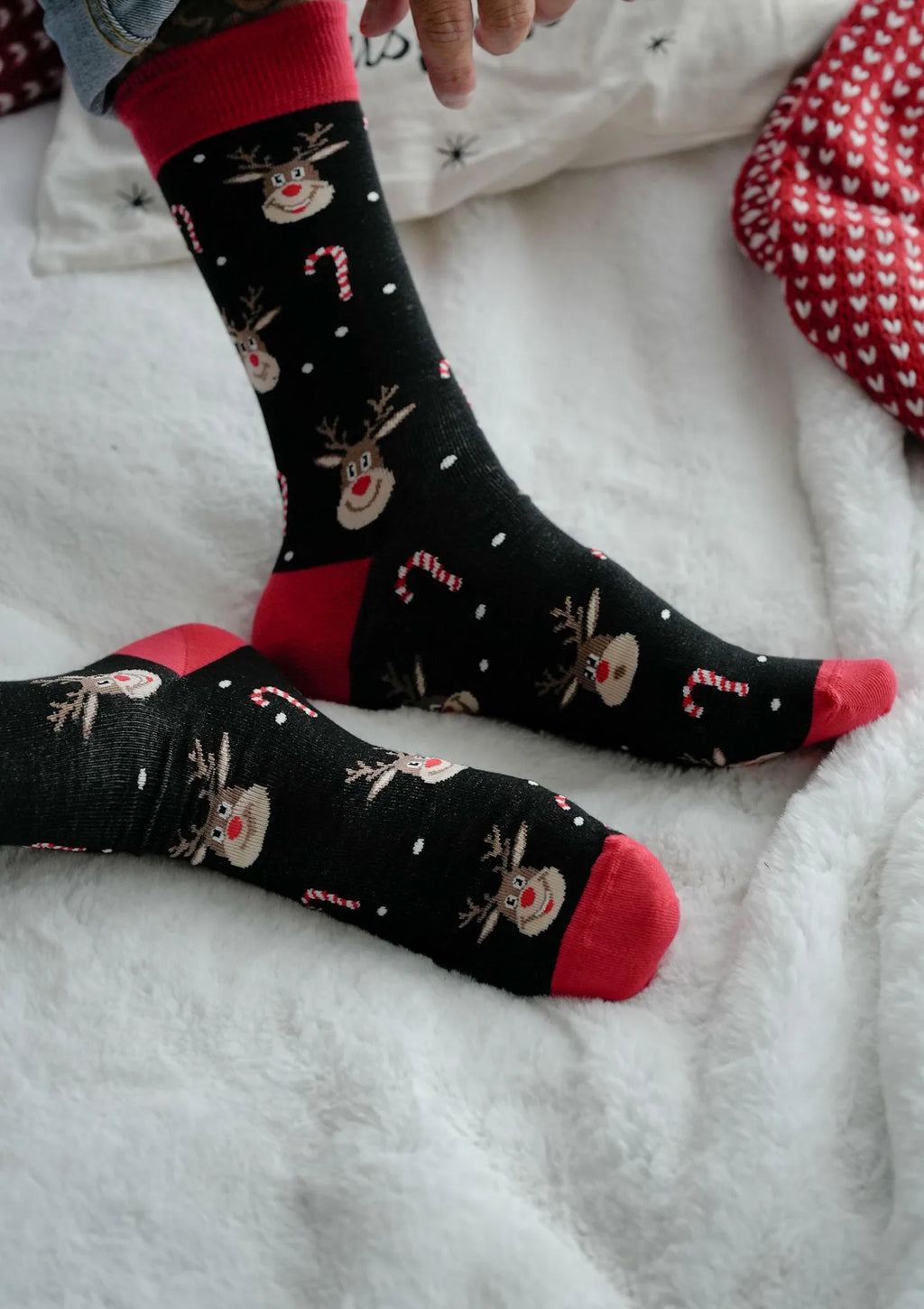Skarpetki świąteczne męskie Milena czarne, renifer i cukrowe laski