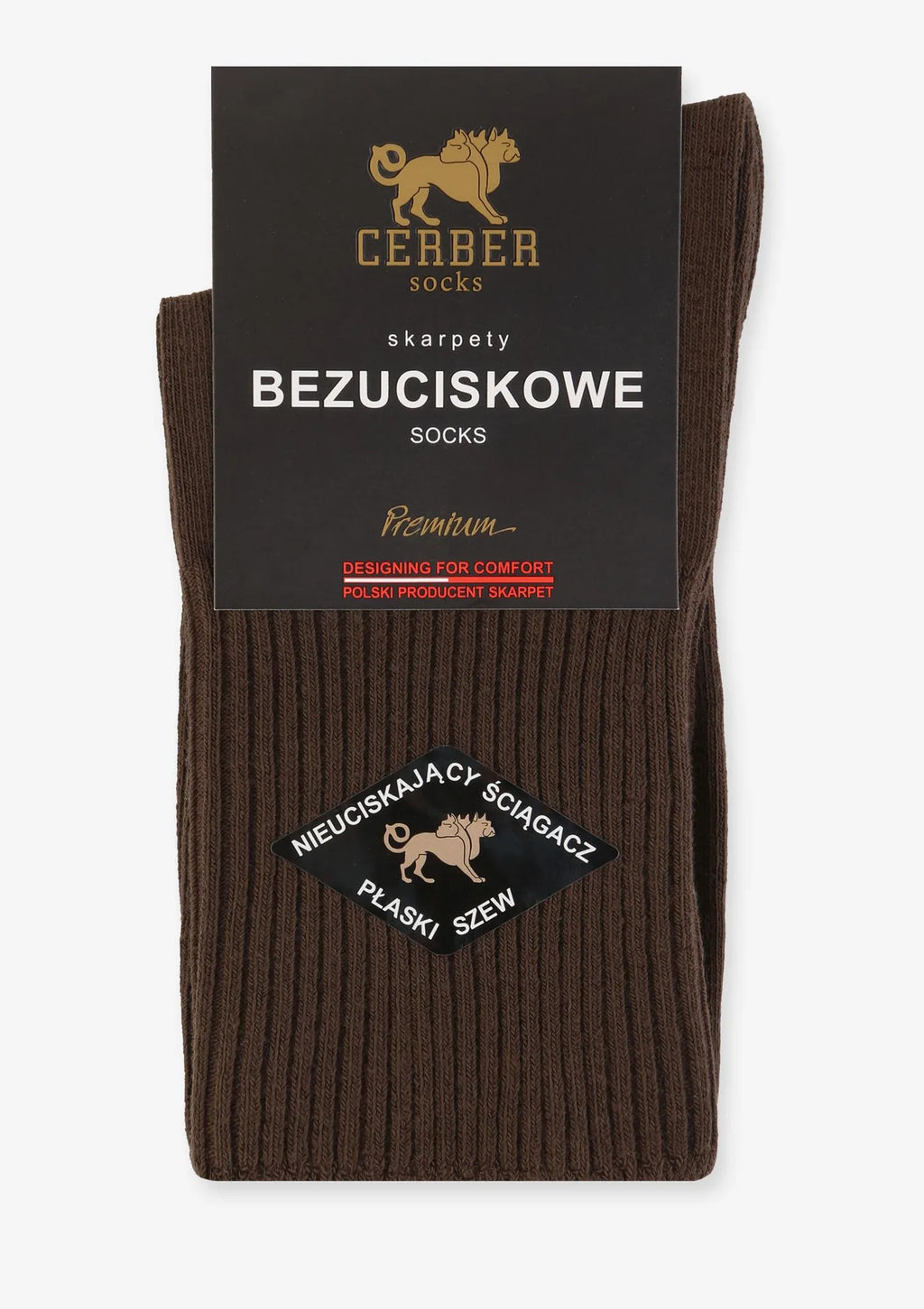 Cerber Premium Art.0176 skarpety męskie bezuciskowe brązowe