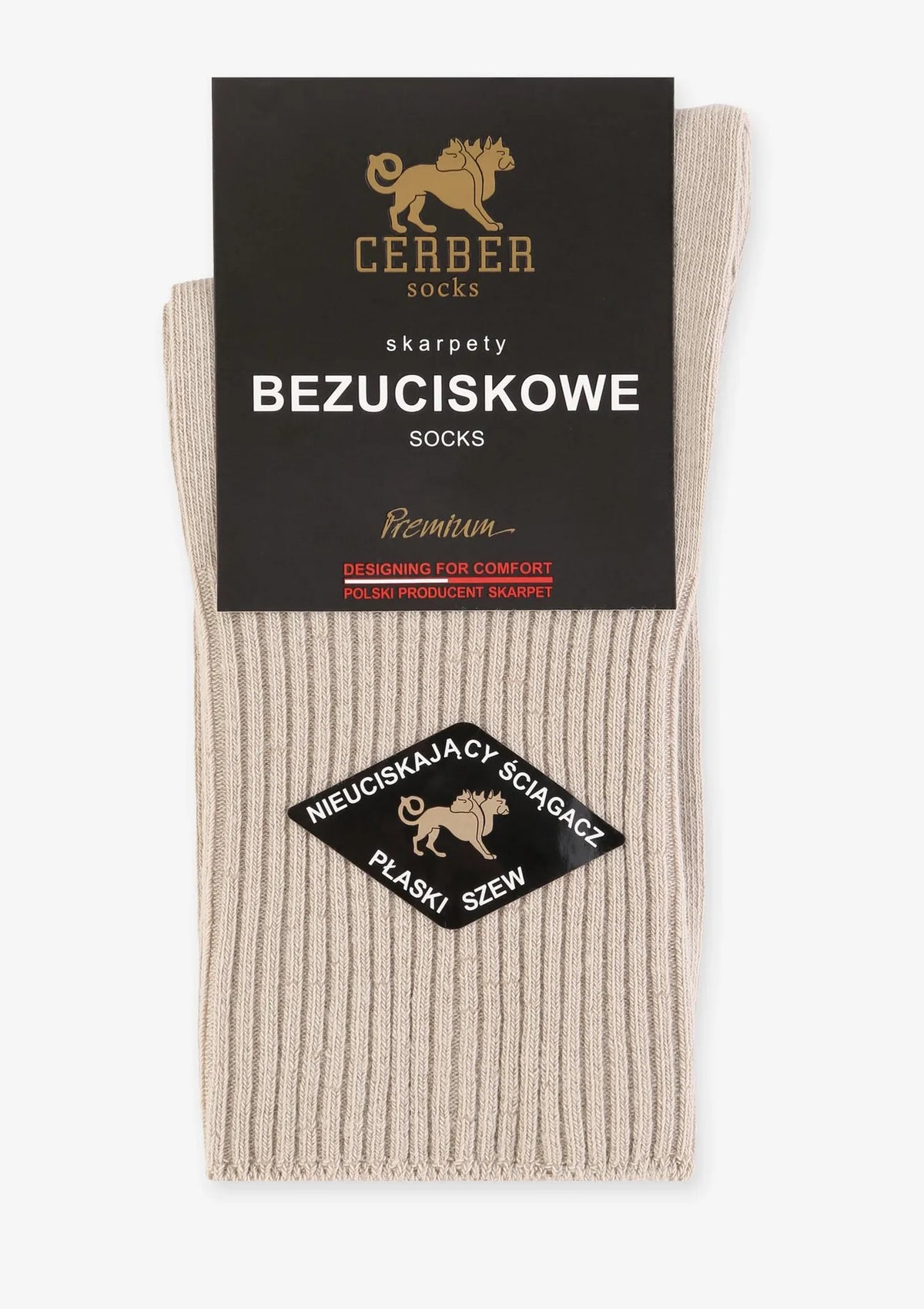 Męskie skarpety beż Cerber Art.0176 Premium, bawełna bez ucisku