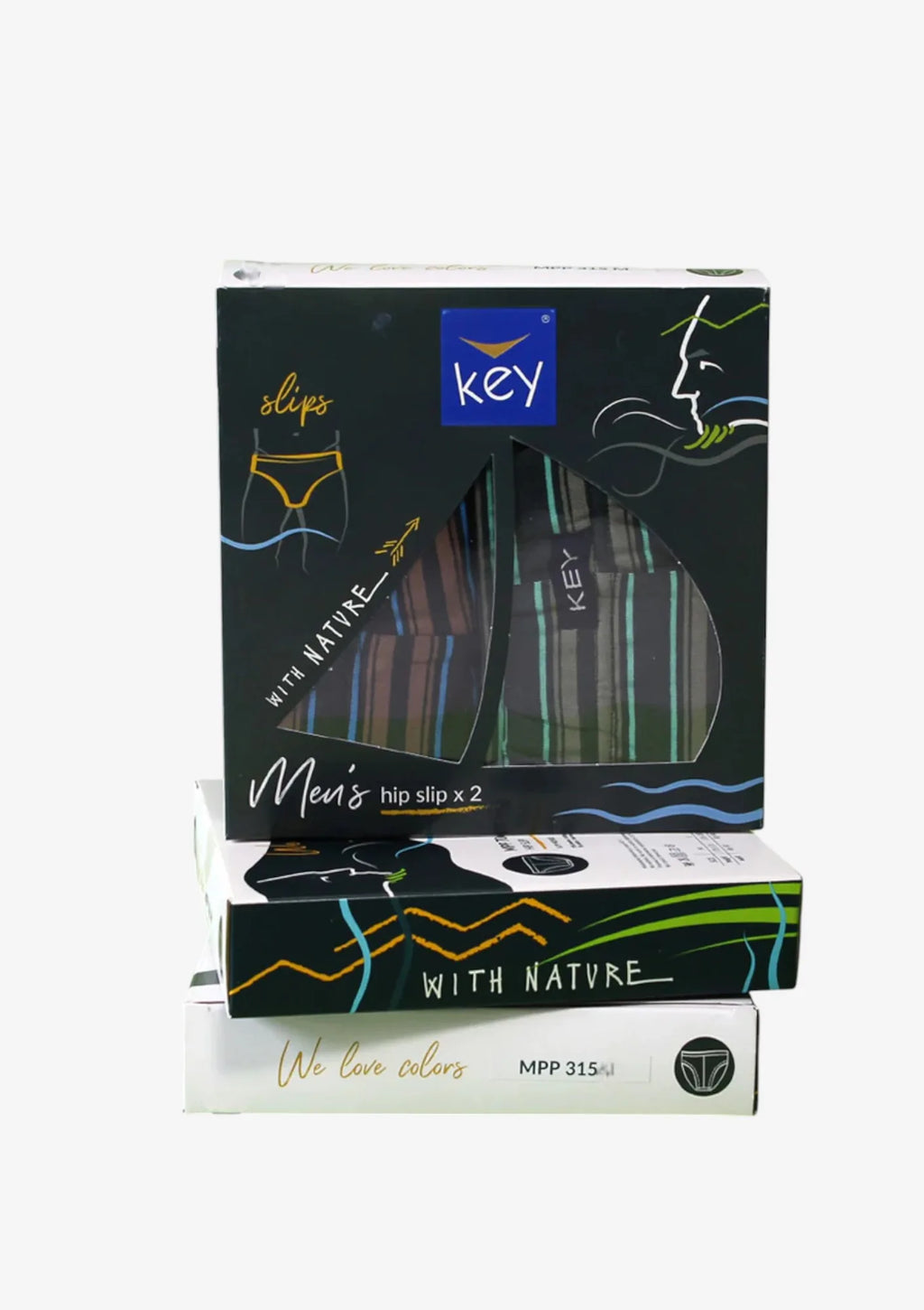 Key MPP 315 slipy męskie dwupak w szerokie paski, bawełna