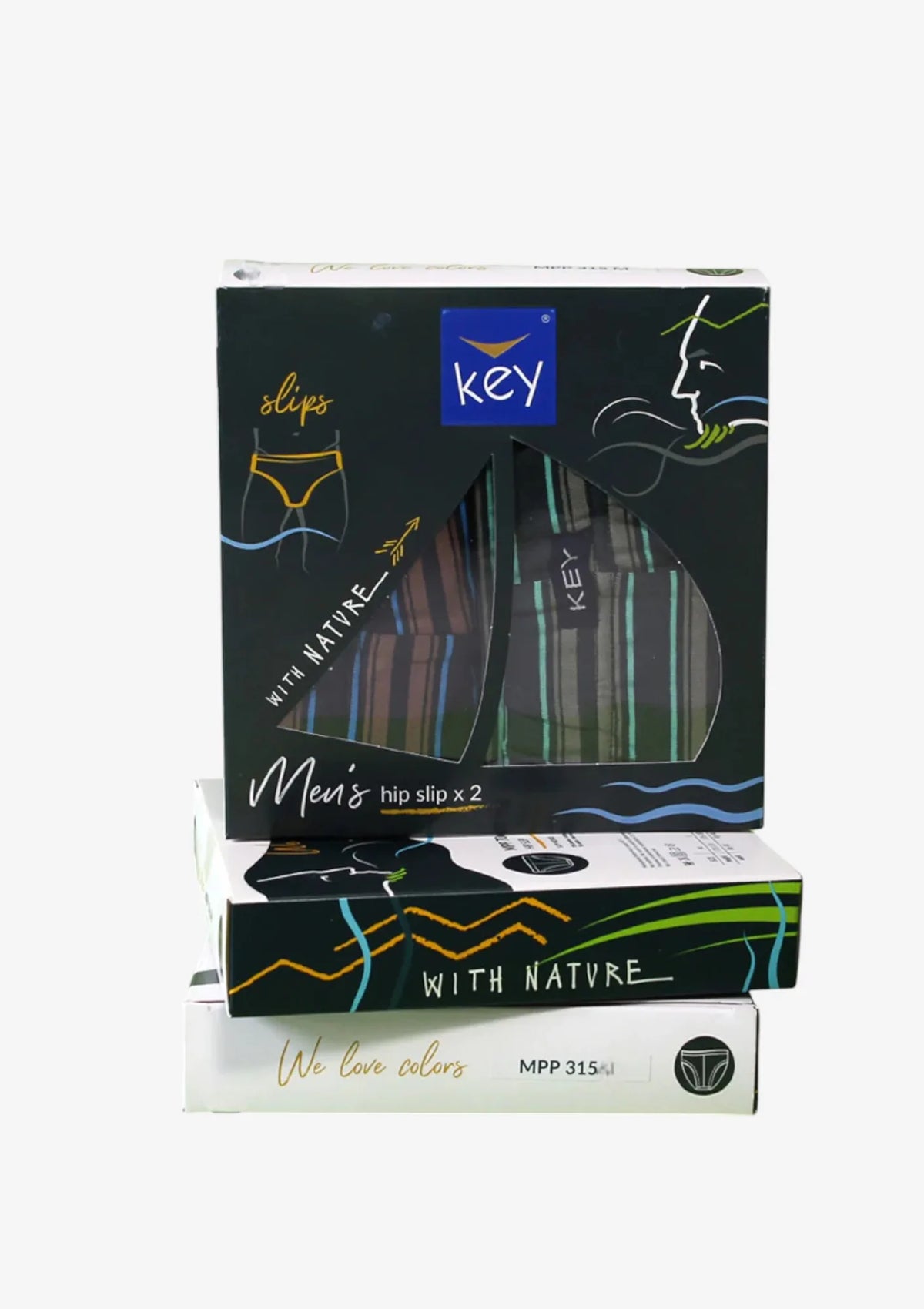 Key MPP 315 slipy męskie dwupak w szerokie paski, bawełna