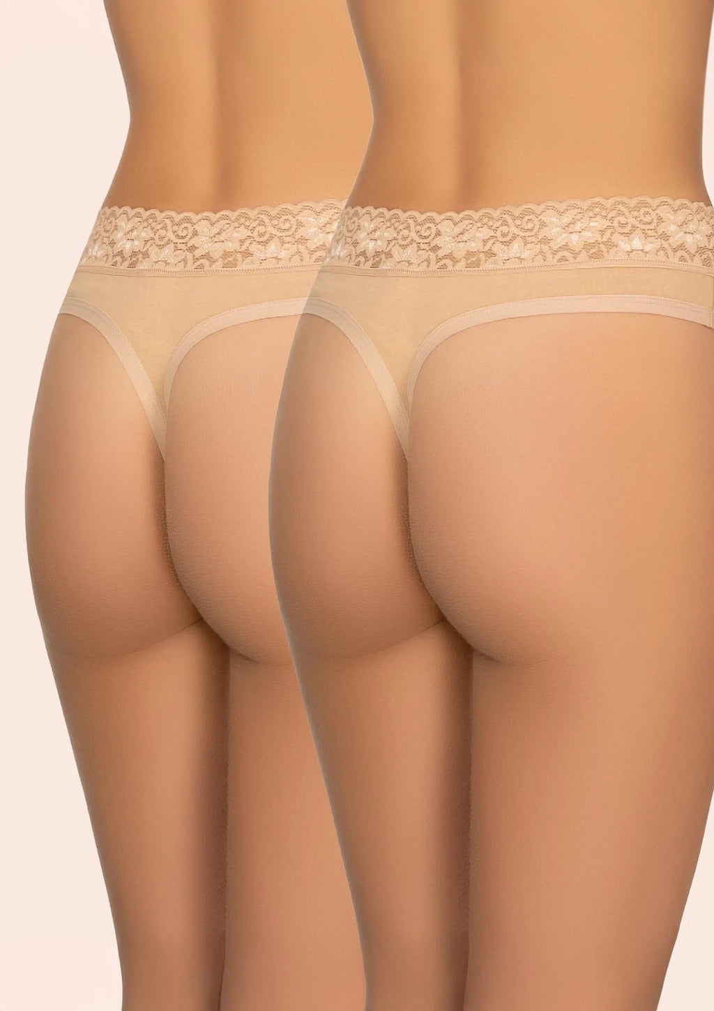 Stringi Kleo 151 Cotton beżowe z koronką, bawełniane, 2 pack