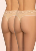 Stringi Kleo 151 Cotton beżowe z koronką, bawełniane, 2 pack