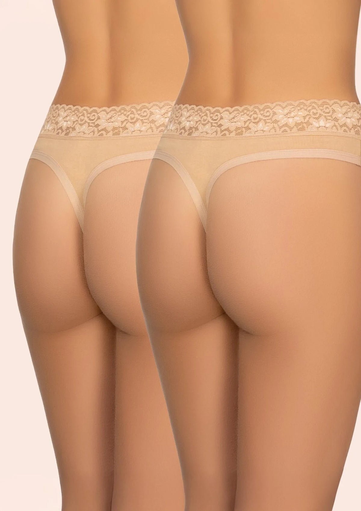Stringi Kleo 151 Cotton beżowe z koronką, bawełniane, 2 pack