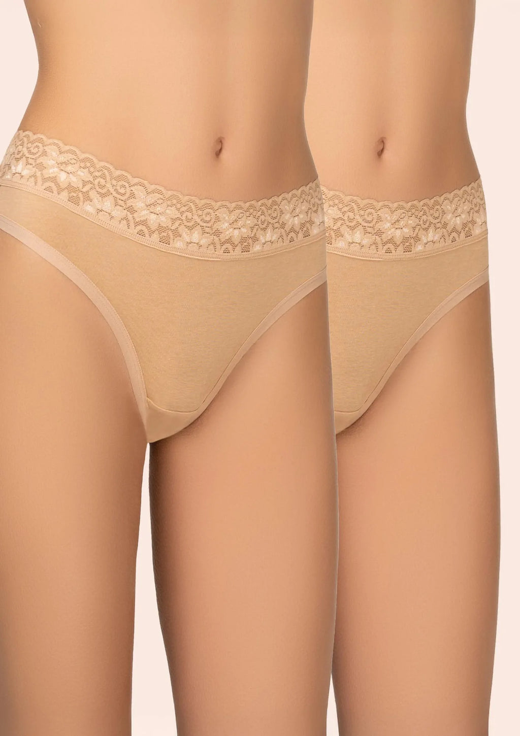 Stringi Kleo 151 Cotton beżowe z koronką, bawełniane, 2 pack