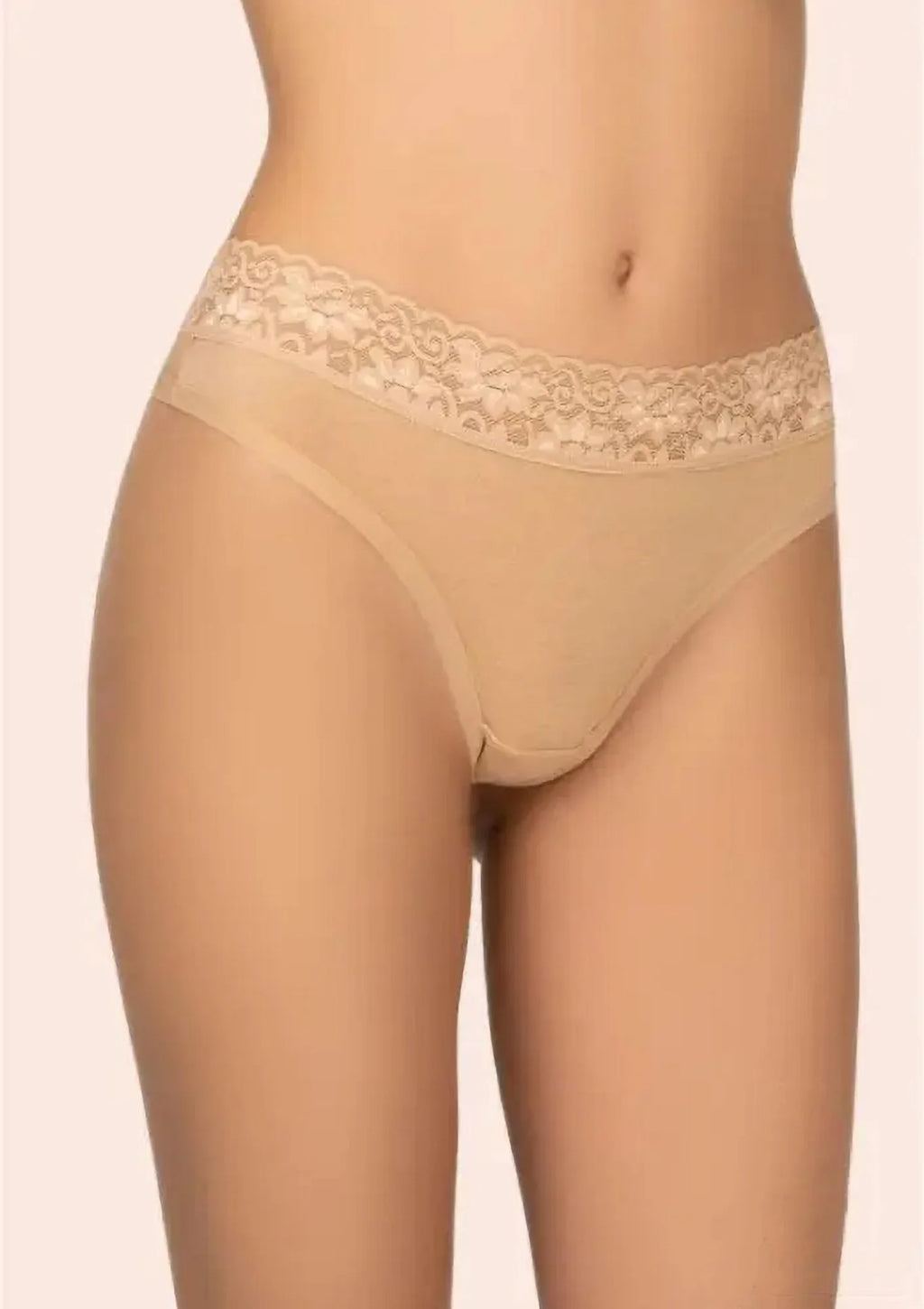 Stringi Kleo 151 Cotton beżowe z koronką, bawełniane, 2 pack