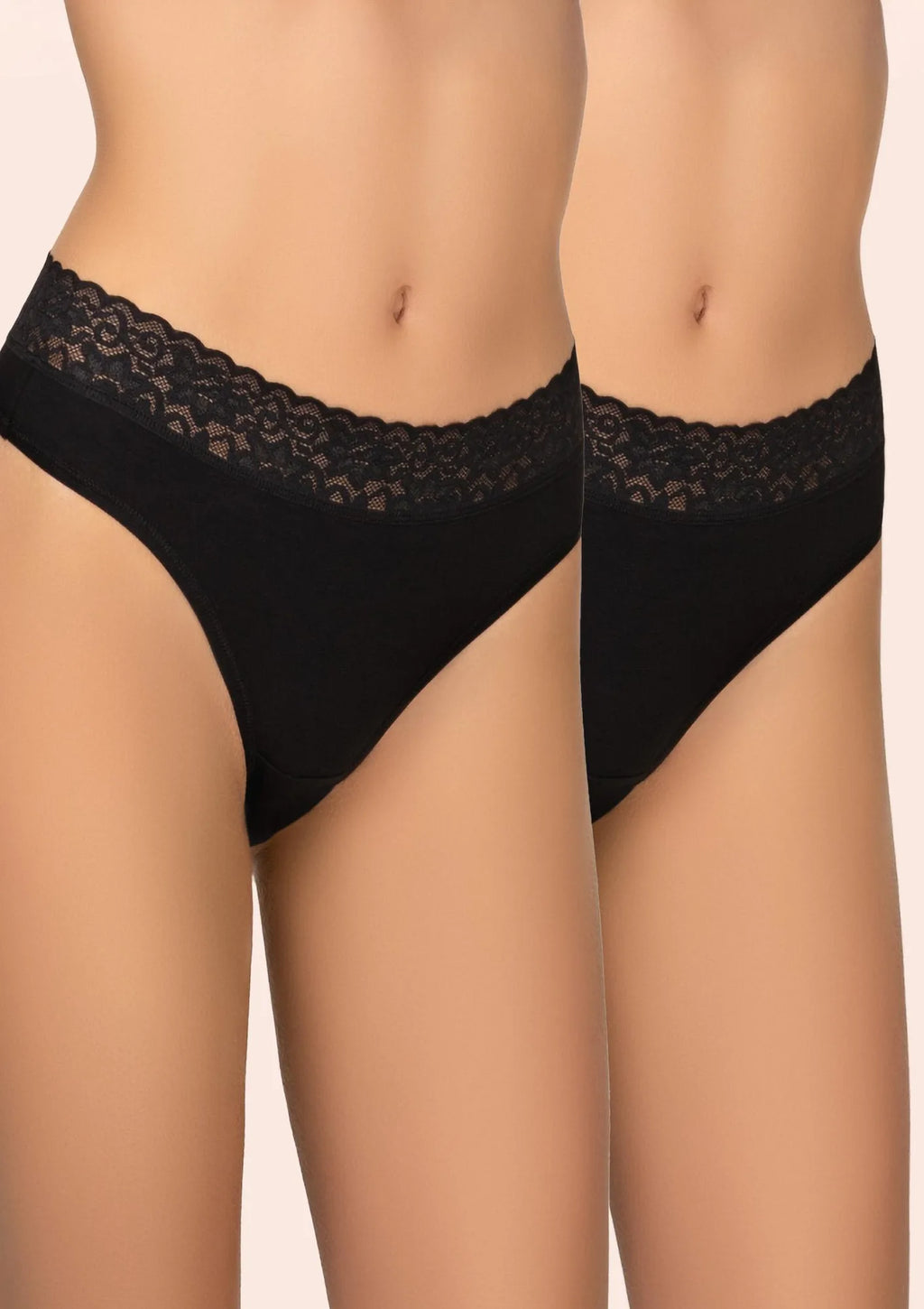 Stringi Kleo 151 Cotton czarne z koronką, bawełniane, 2 pack