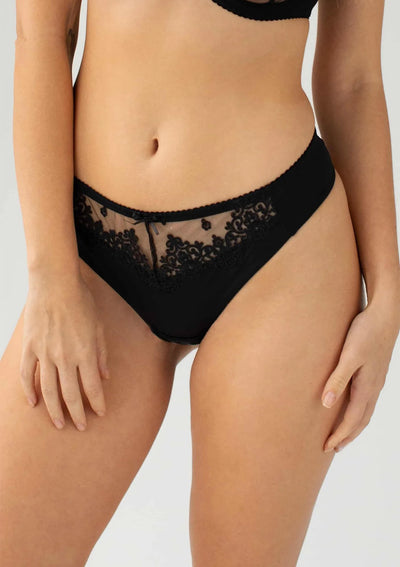 Kleo Eva 3639 stringi damskie czarne z haftem i kokardką
