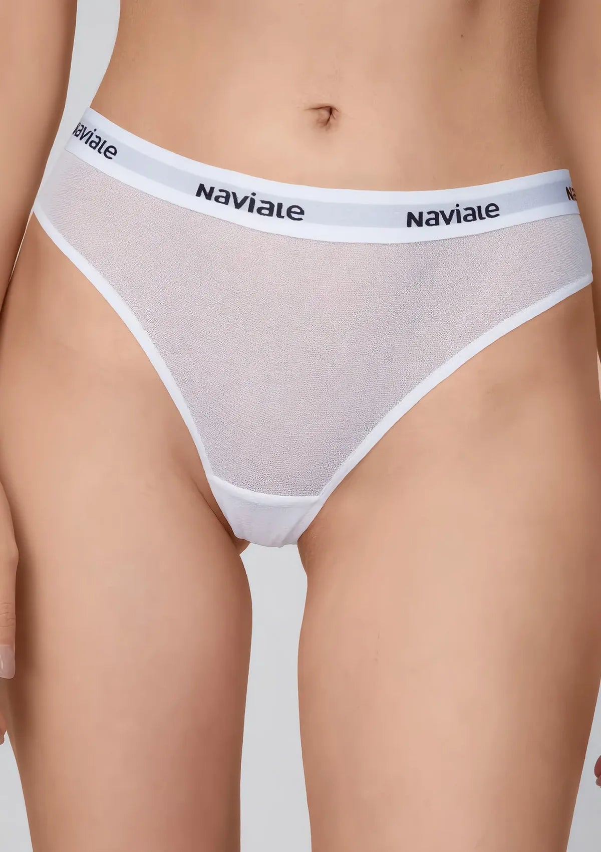 Stringi białe Naviale LU134-02 z transparentnej siateczki