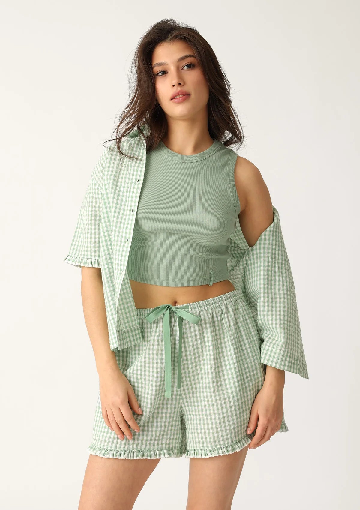 Naviale LH300-09 crop top prążkowany bawełniany zielony