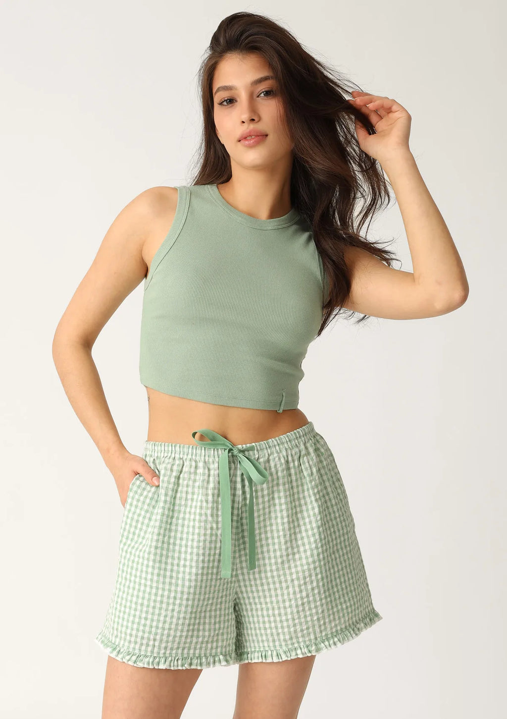 Naviale LH300-09 crop top prążkowany bawełniany zielony