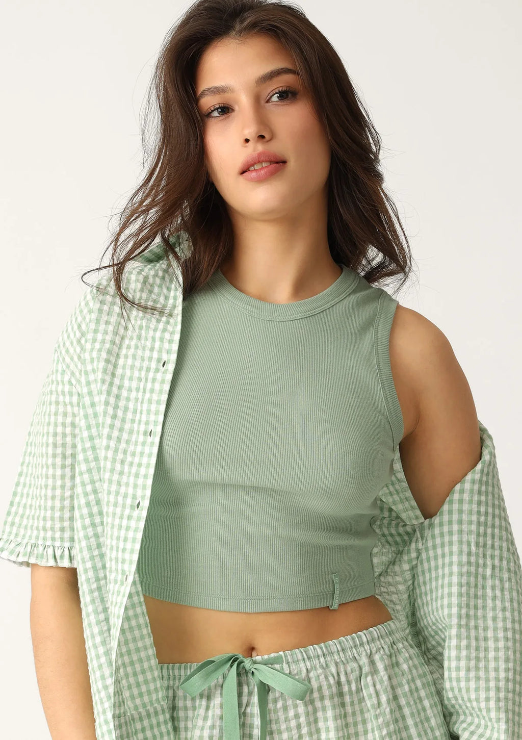 Naviale LH300-09 crop top prążkowany bawełniany zielony